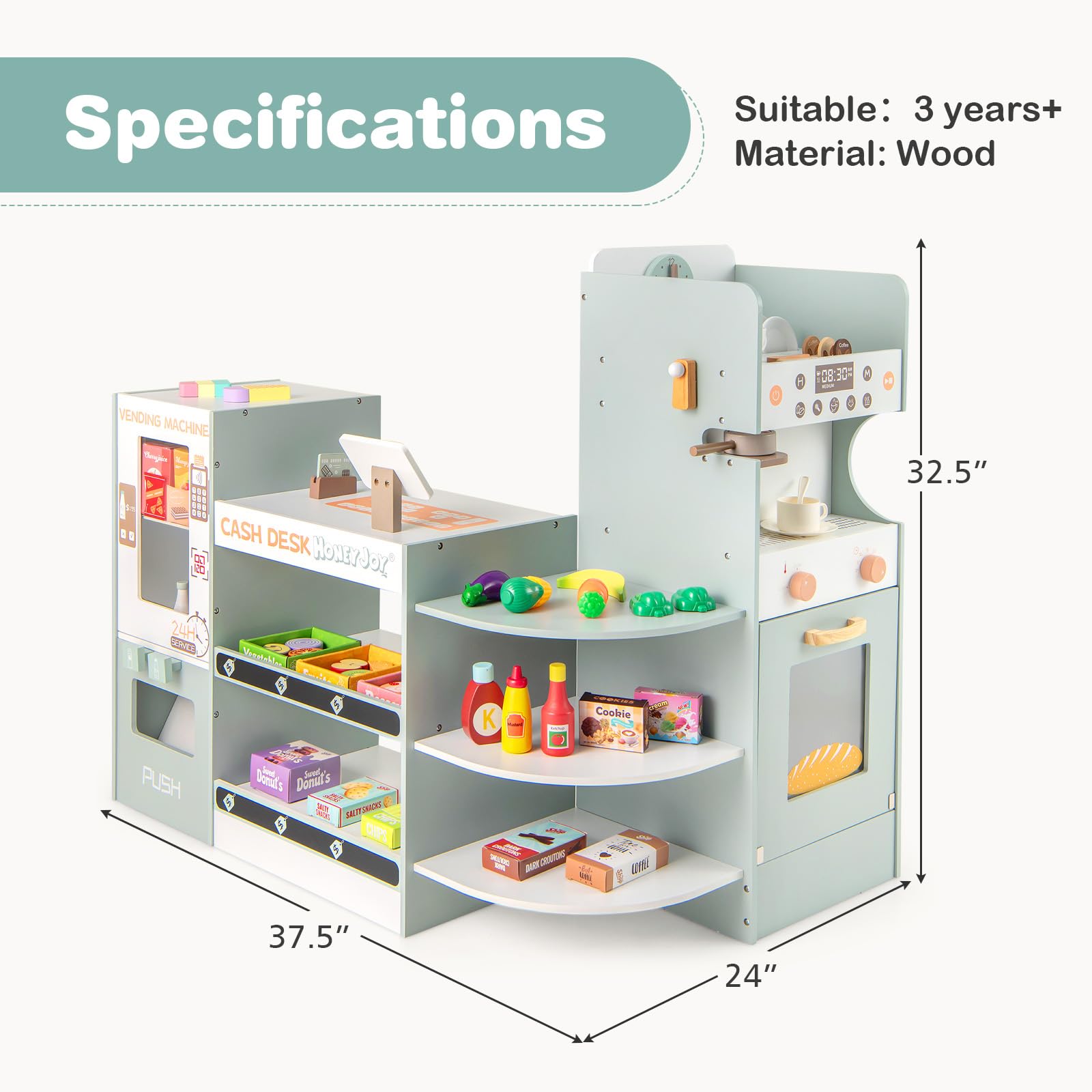 INFANS Grocery Store Playset, Kids Play Store, Wooden Supermarket Playset, Pretend Play Store Gift for Toddler