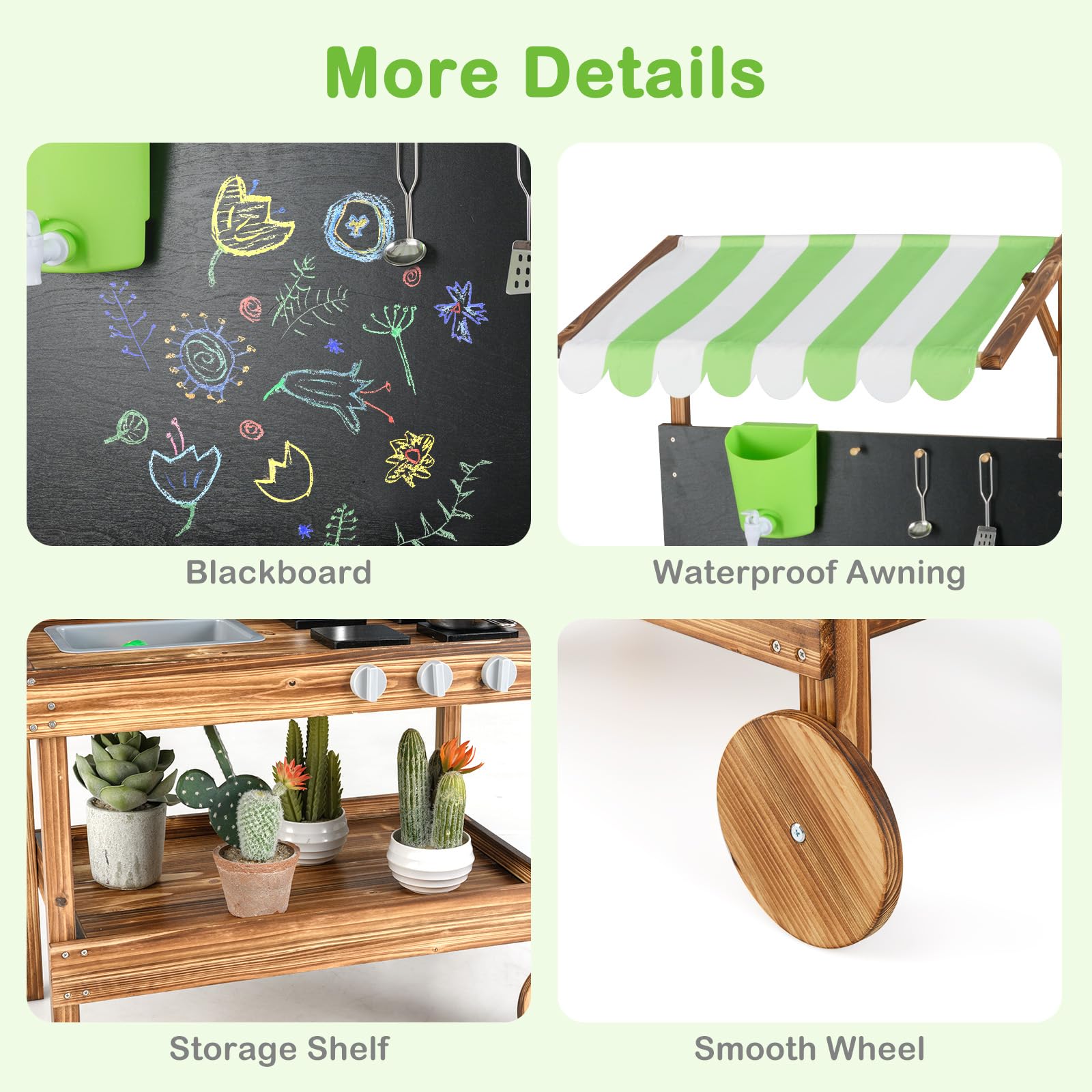 INFANS Outdoor Play Kitchen with Drawing Board Wooden Kids Kitchen Playset Gift