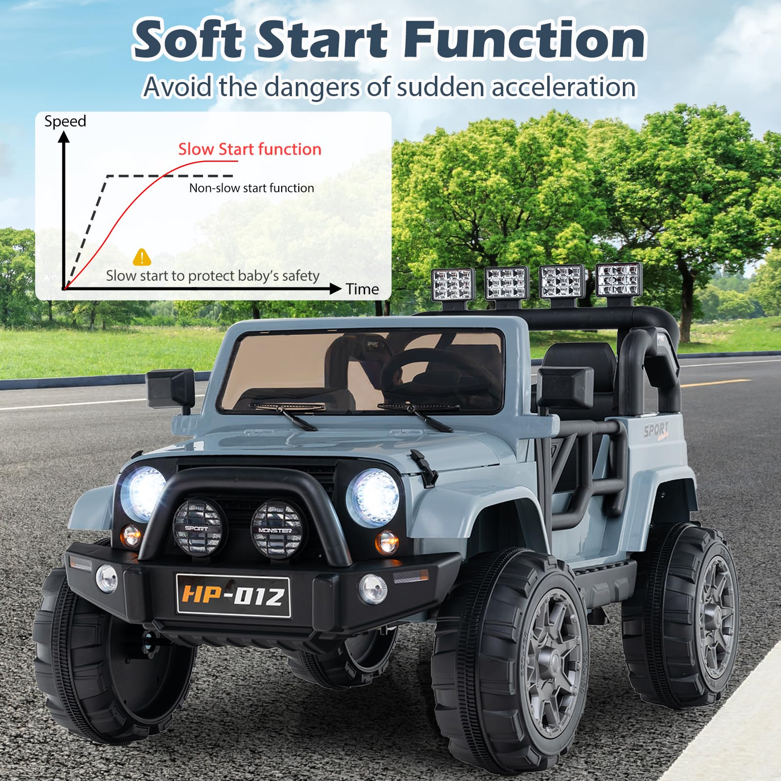 INFANS 2 Seater Ride on Truck, 12V Battery Powered Electric Vehicle for Kids with Remote Control, Power Display, LED Lights