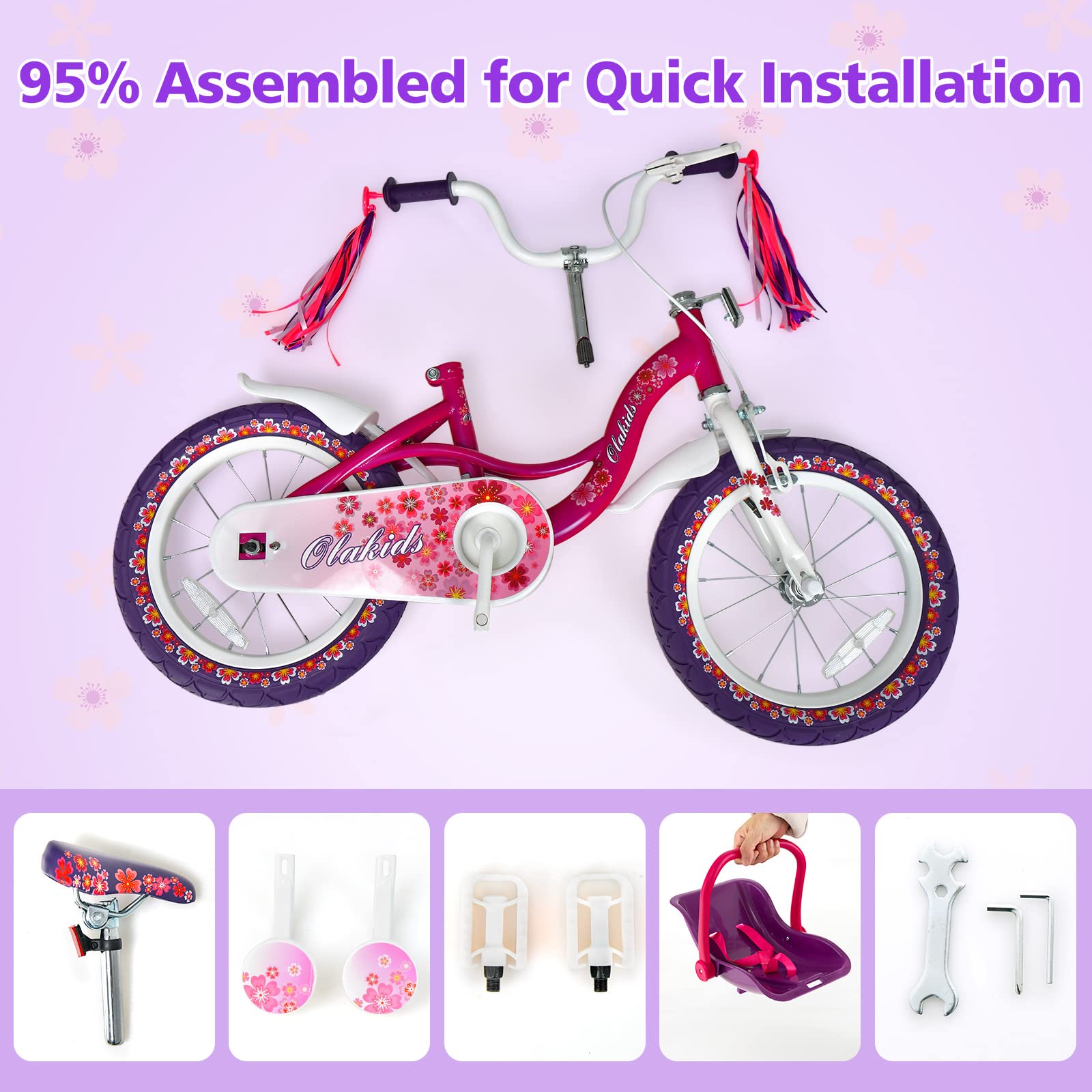 INFANS Kids Bike for Girls, 14 16 Inch Children's Bicycle with Removable Training Wheels and Doll Seat