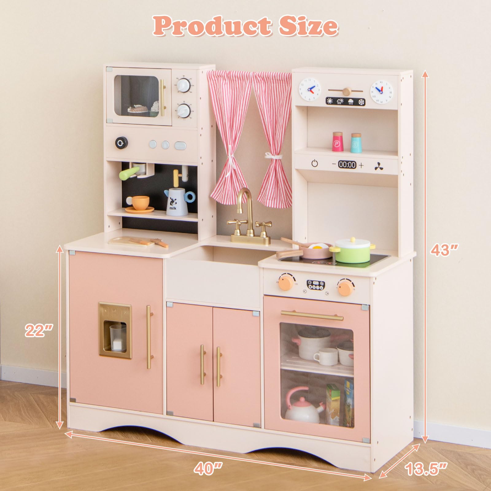 INFANS Kids Kitchen Playset Cooking Toy Kitchen Set with Coffee Machine Stove Removable Sink Microwave Storage Cabinet