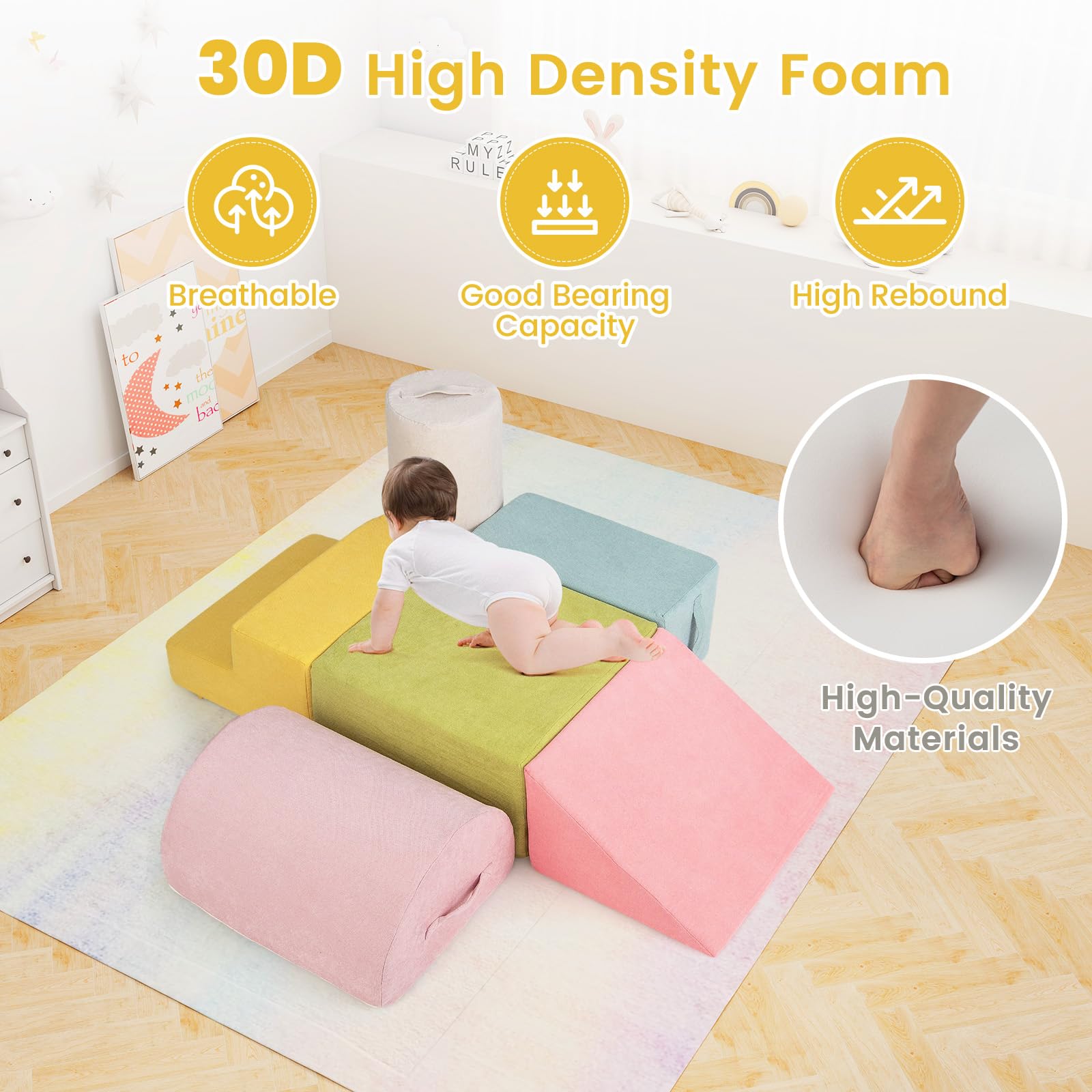INFANS Climbing Toys for Toddlers, 6pc Kids Climb and Crawl Soft Foam Block Activity Structure Play Set
