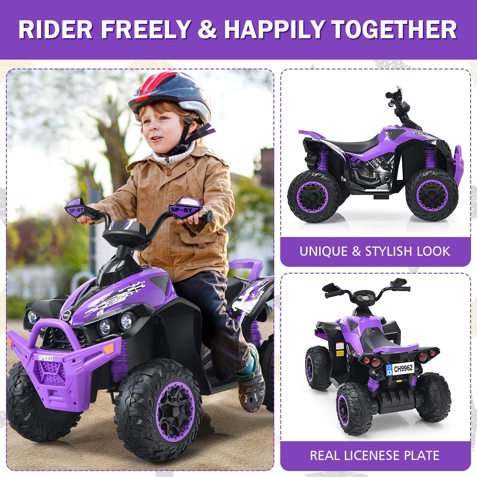 INFANS Kids Ride on ATV, 12V 4 Wheeler Quad Toy Vehicle, Electric Ride on Toy, Battery Powered Wheels Car