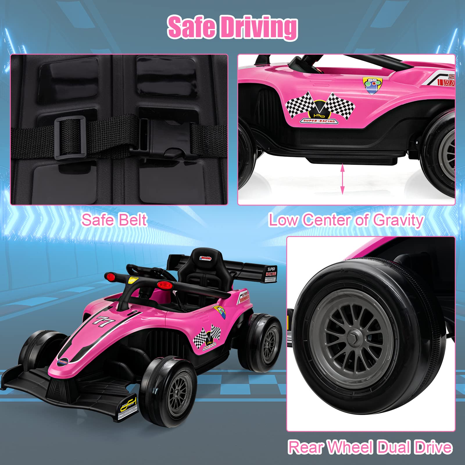 INFANS Kids Ride on Car, 12V F1 Racing Electric Vehicle for Toddlers with Control Remote