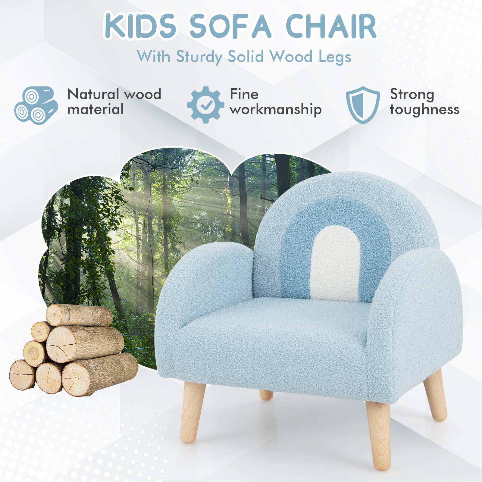 INFANS Kids Sofa, Toddler Armchair with Solid Wooden Frame Anti-Tipping Design Plush Fabric, Upholstered Children Chair