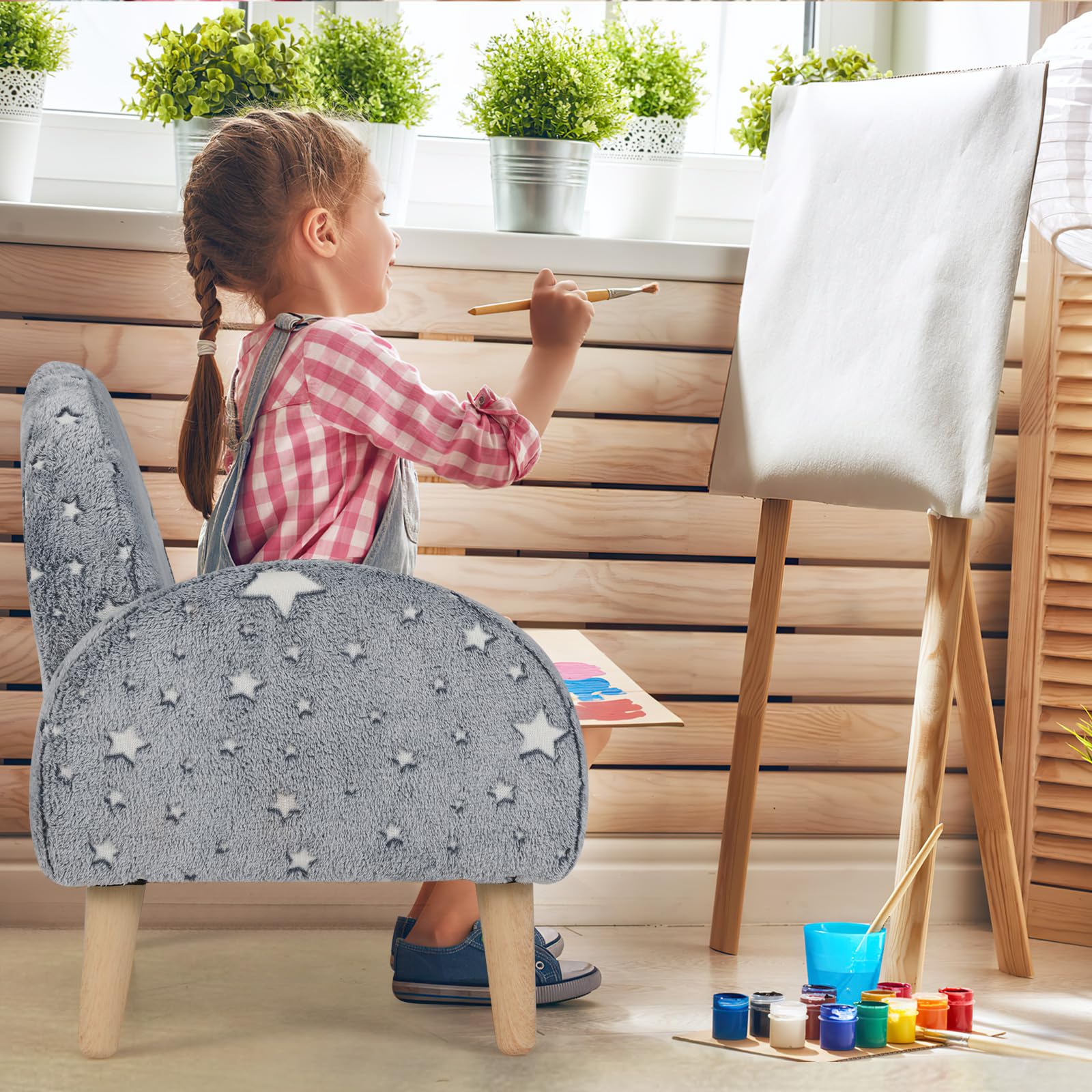 INFANS Kids Sofa with Glow in The Dark, Toddler Armchair Couch, Upholstered Comfy Foam Children Chair for Kindergarten Playroom