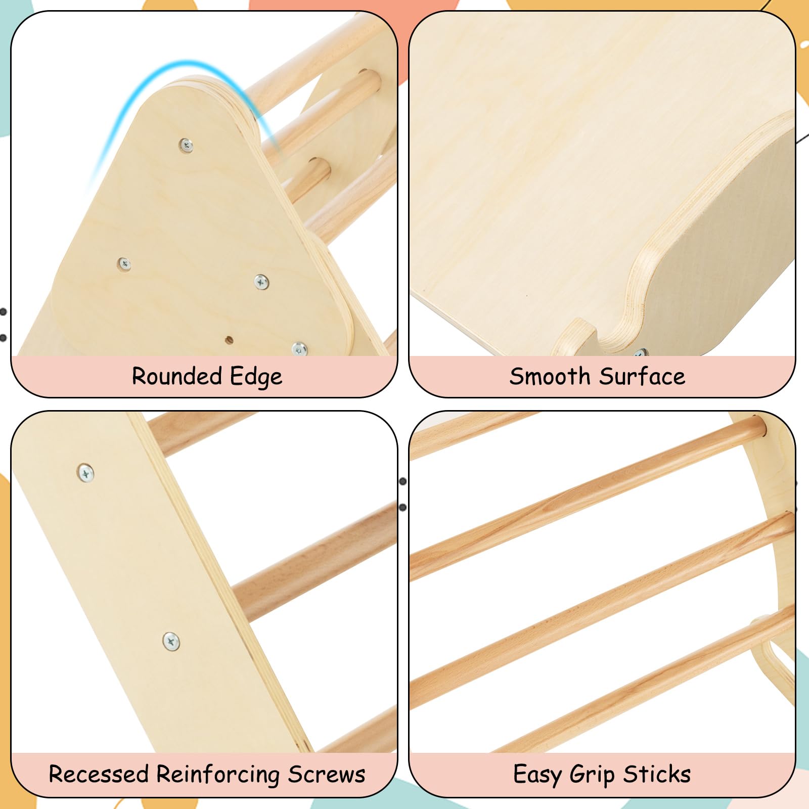 INFANS Climbing Toys for Toddlers, 5 in 1 Kids Wooden Montessori Triangle Set Climber Toy, Indoor Climb Activity