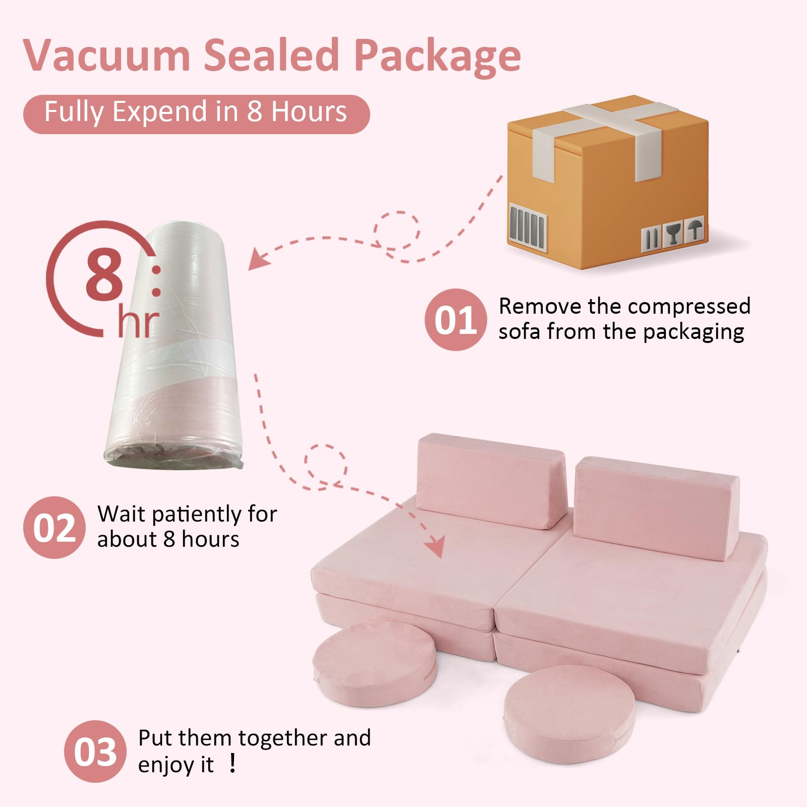 INFANS Modular Kids Play Couch, 6 PCS Toddler Creative Sectional Fort Building Sofa for Playroom, Bedroom
