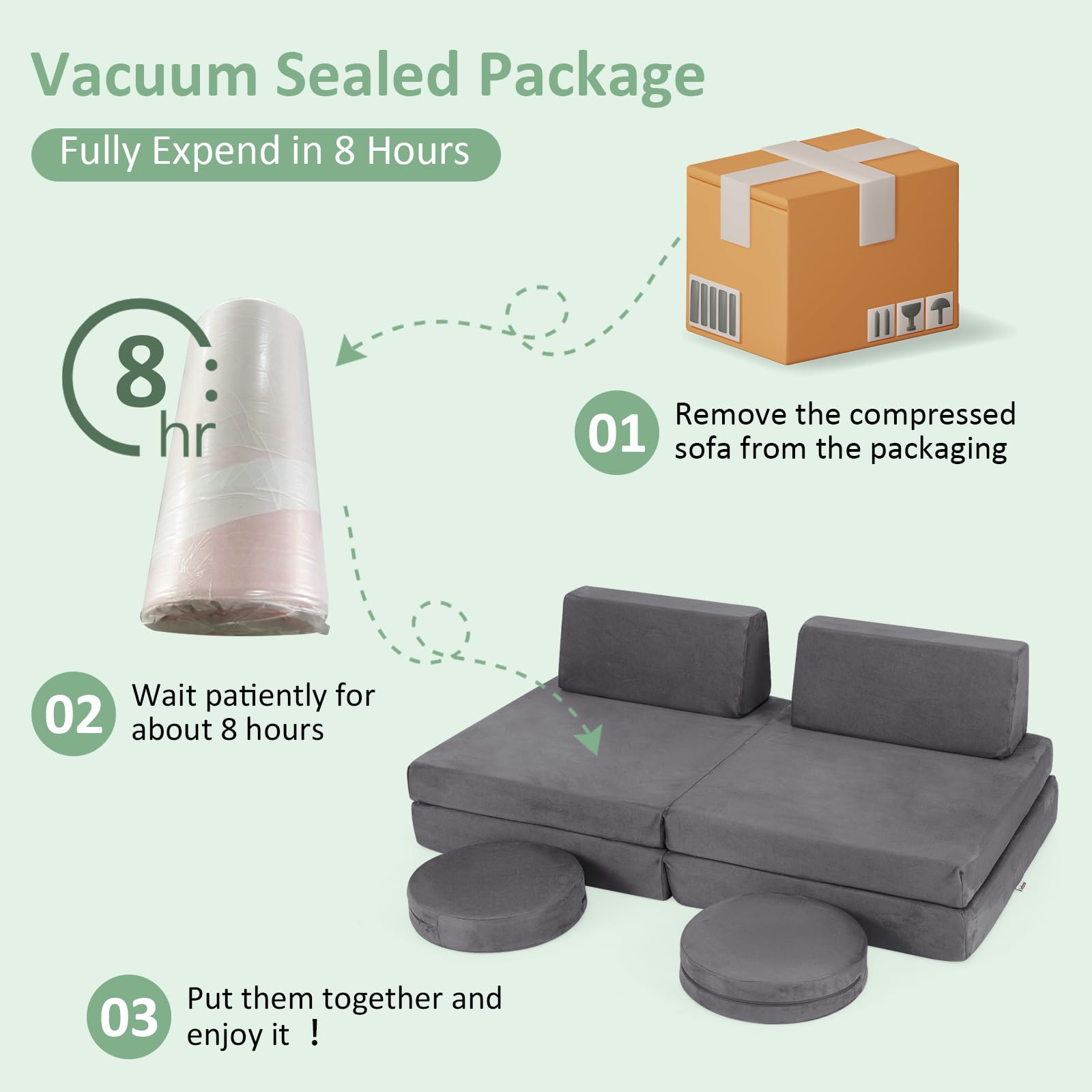 INFANS Modular Kids Play Couch, 6 PCS Toddler Creative Sectional Fort Building Sofa for Playroom, Bedroom