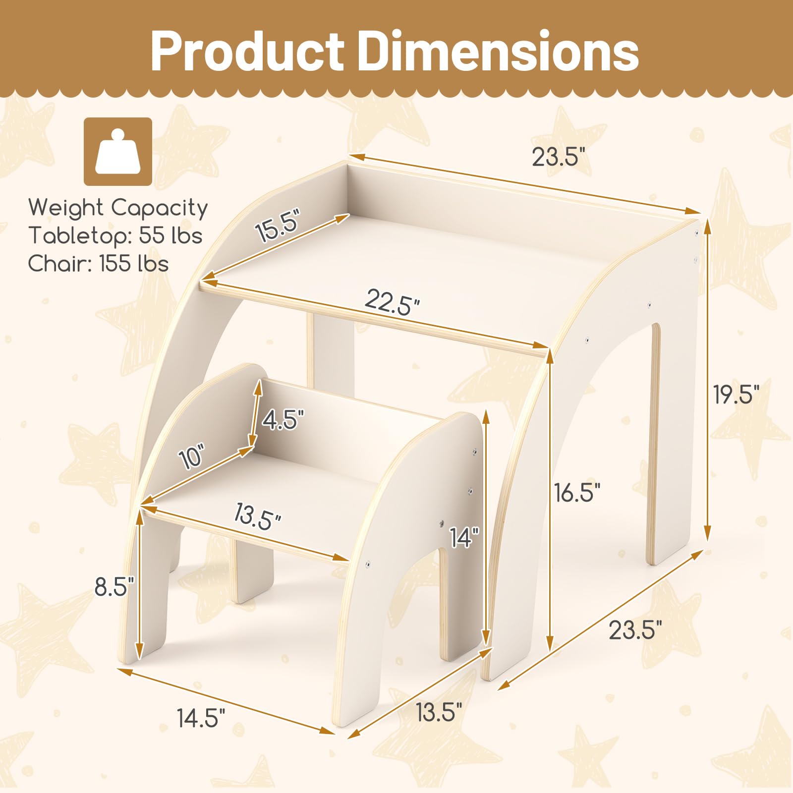 INFANS Kids Table and Chair Set, Wooden Activity Table for Toddlers Arts Crafts Drawing Reading Playing Building Block Drawing
