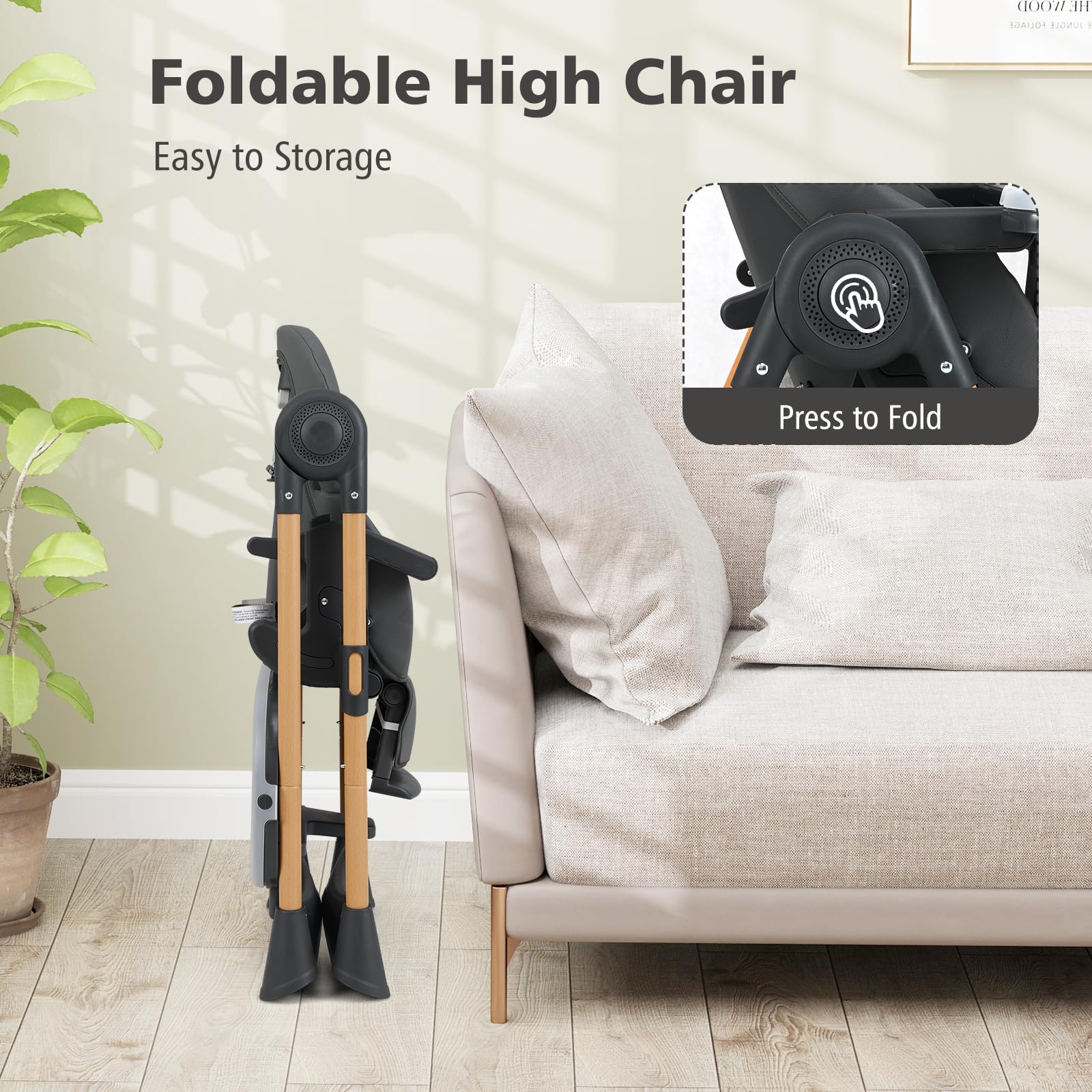 INFANS Baby High Chair, High Chairs for Babies & Toddlers with Adjustable Height, Easy to Clean Convertible Quick Folding