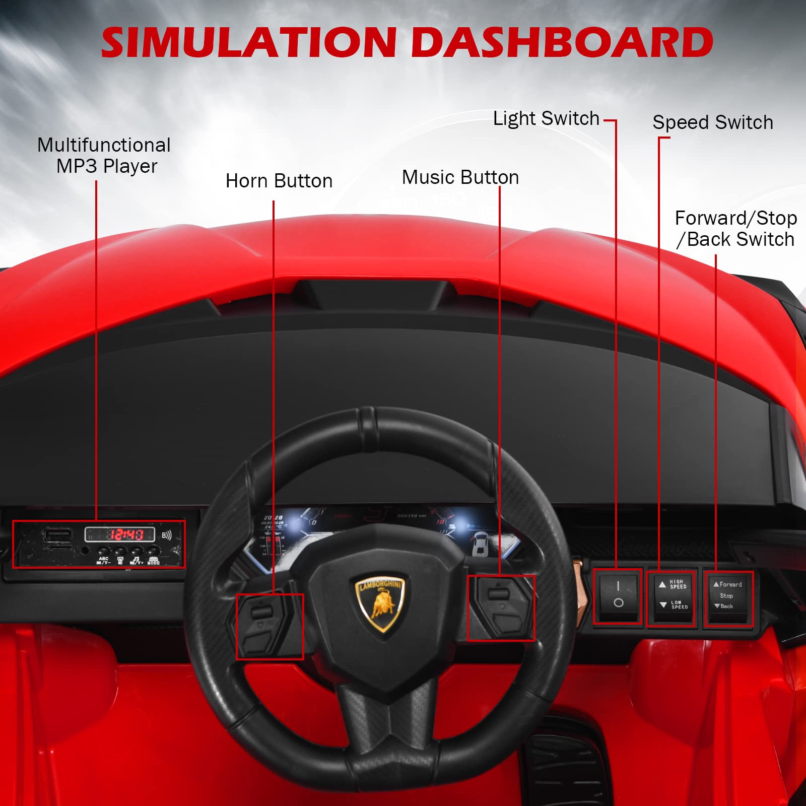 INFANS 12V Licensed Lamborghini Sian Kids Ride on Car with Parent Remote Control, Electric Toy Roadster Carbon Fiber Textured