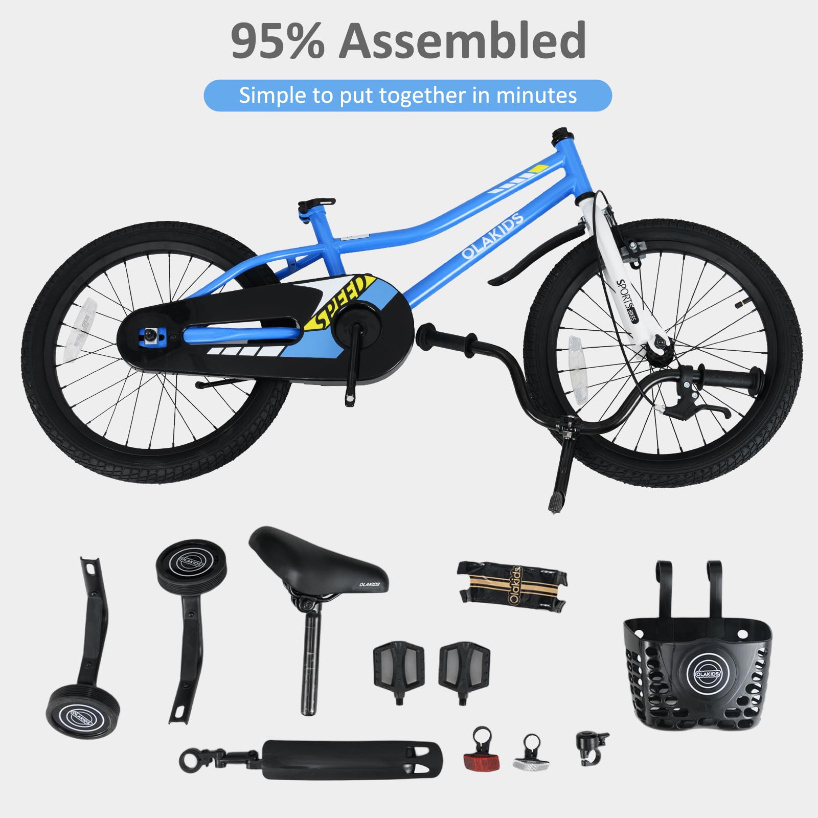 INFANS Kids Bike 12 Inch Toddlers Bike with Training Wheels Basket Adjustable Seat Handbrake and Coaster Brake