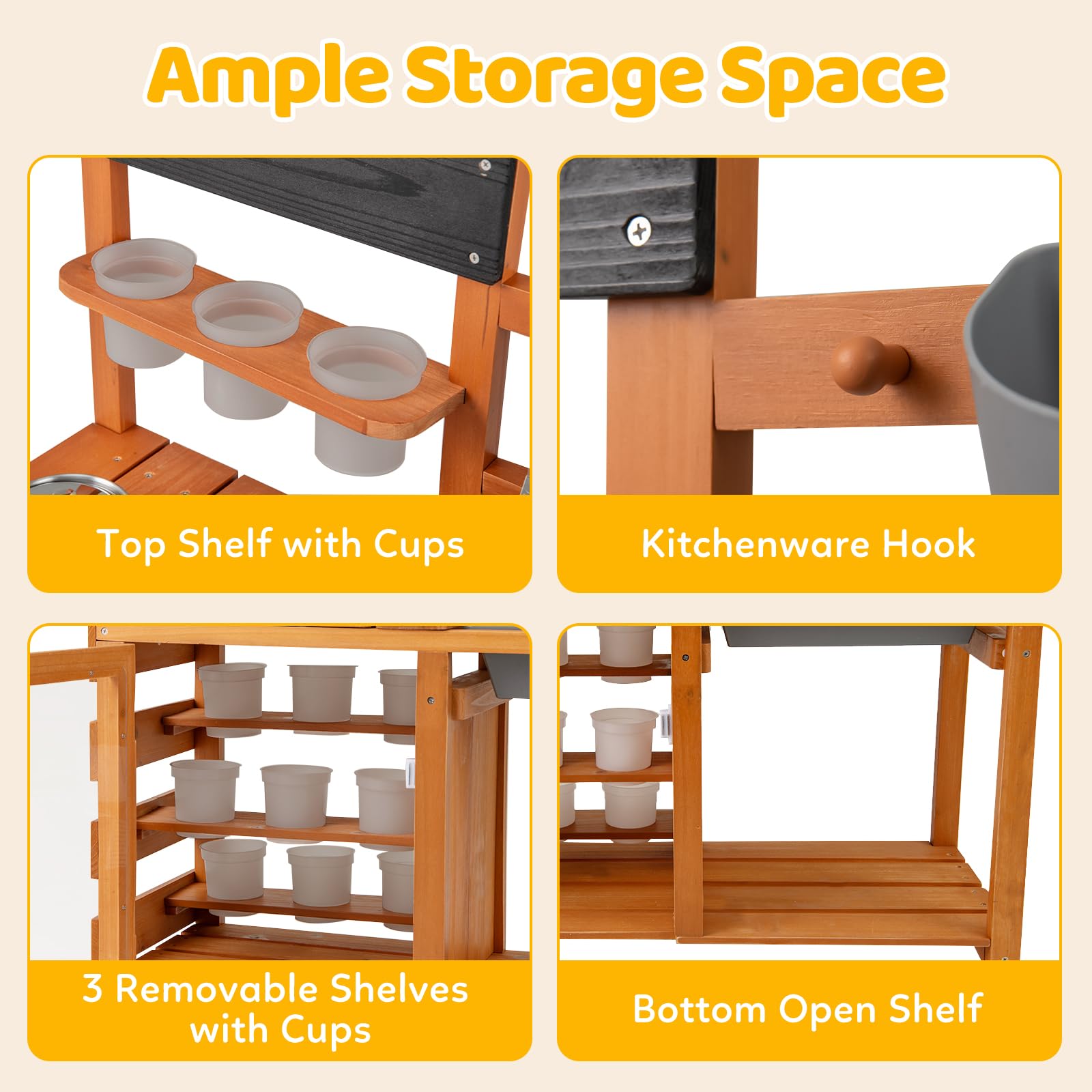 INFANS Mud Kitchen for Kids Outdoor, Wooden Toddler Play Kitchen with Cooking Accessories, Toy Playset for Backyard Garden