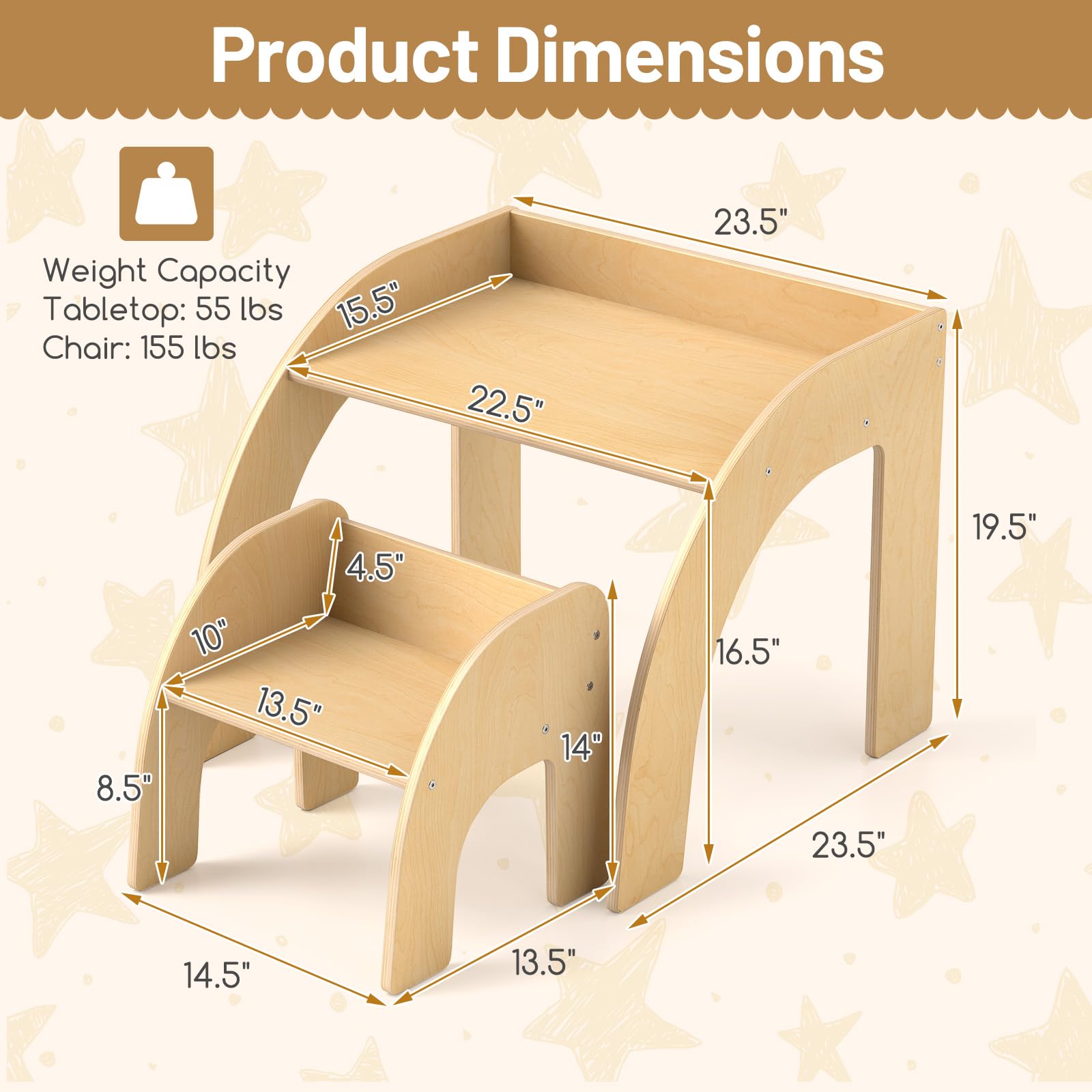 INFANS Kids Table and Chair Set, Wooden Activity Table for Toddlers Arts Crafts Drawing Reading Playing Building Block Drawing