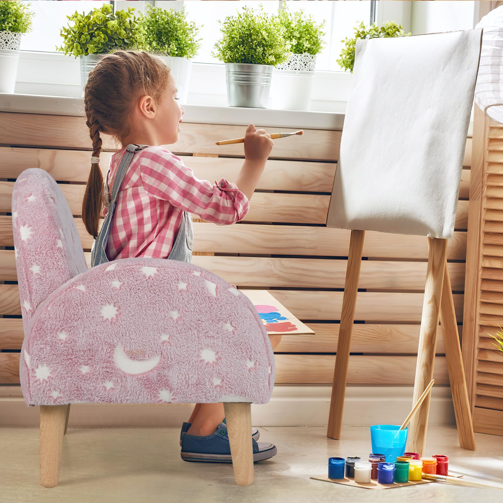 INFANS Kids Sofa with Glow in The Dark, Toddler Armchair Couch, Upholstered Comfy Foam Children Chair for Kindergarten Playroom