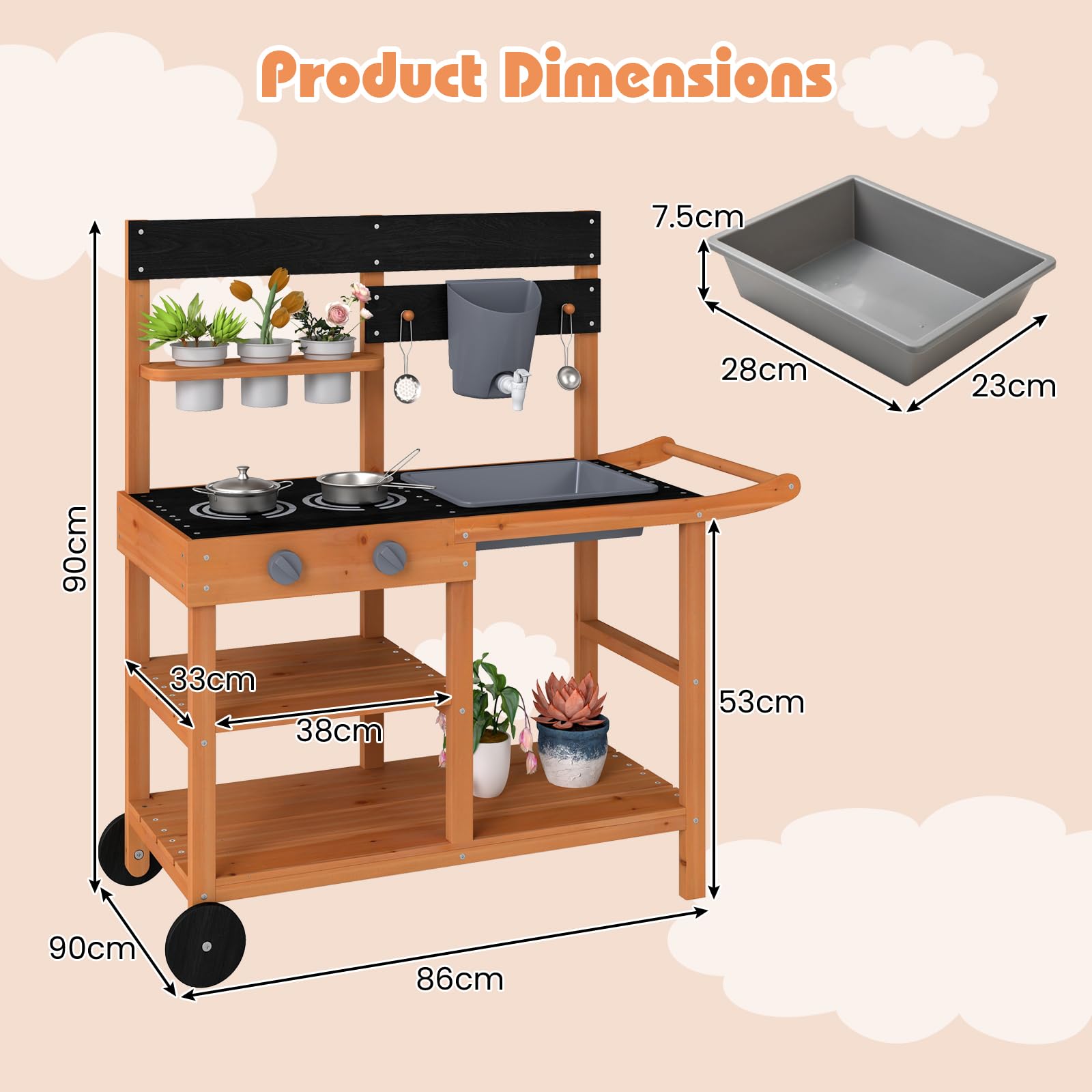 INFANS Mud Kitchen for Kids Outdoor, Wooden Toddler Play Kitchen with Cooking Accessories, Toy Playset for Backyard Garden