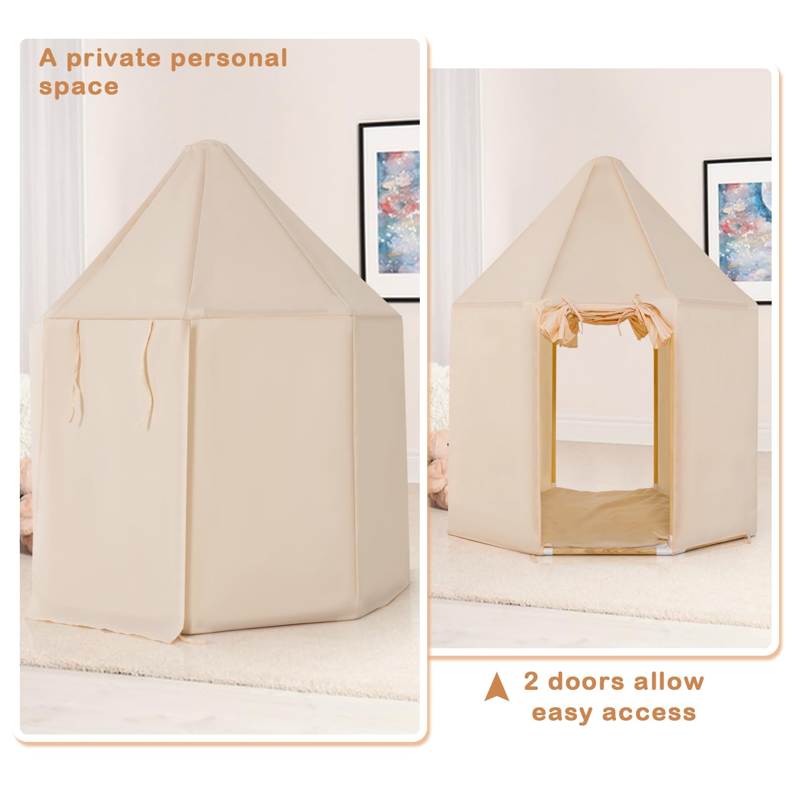 INFANS Kids Play Tent with Washable Mat, Anti-Trip Large Playhouse Toys with 2 Doors