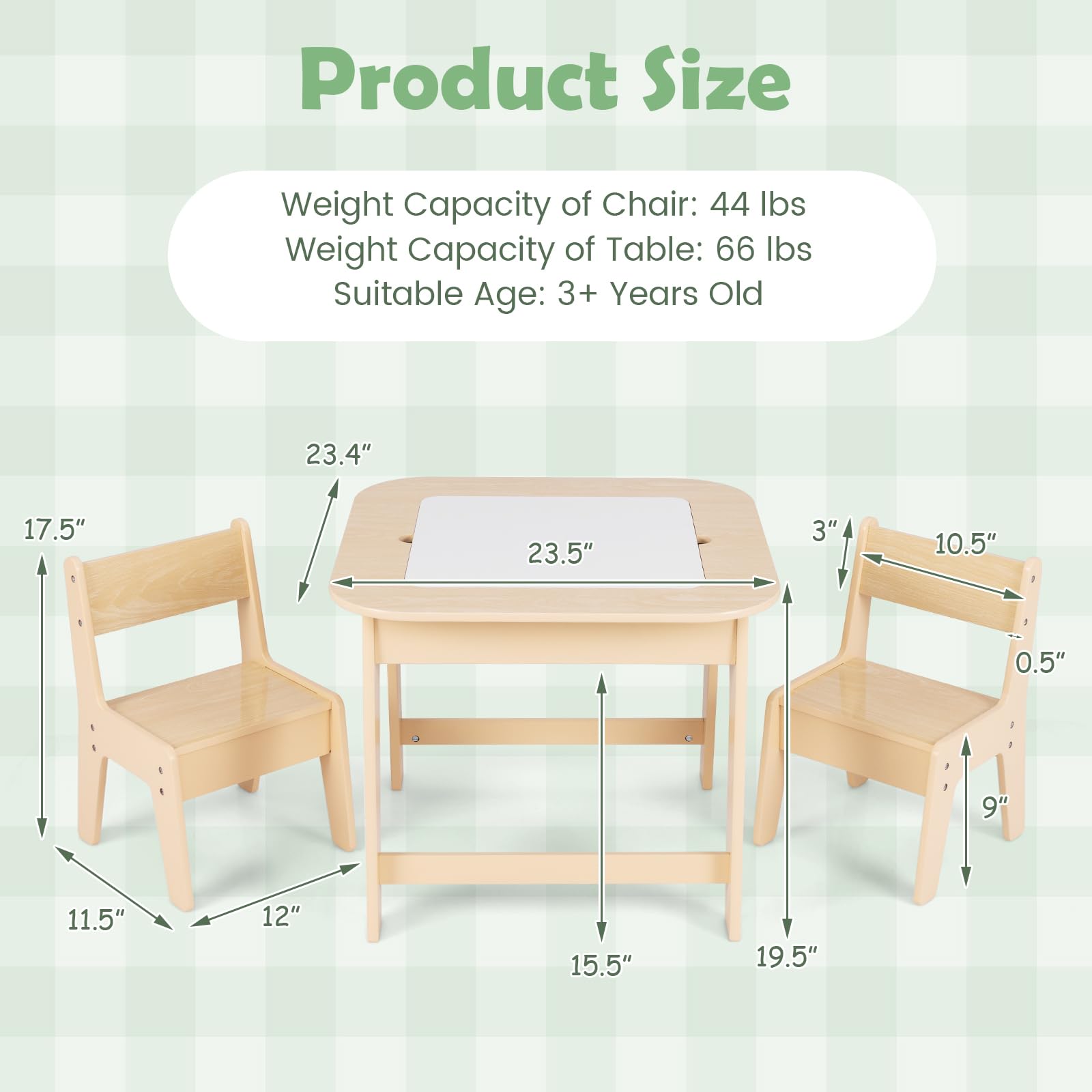 INFANS Kids Table and Chair Set, 3 in 1 Wooden Activity Table with Removable Tabletop, Blackboard and Whiteboard