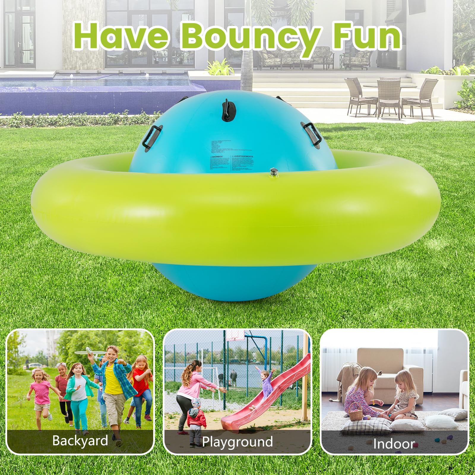 INFANS 8FT Inflatable Dome Rocker Bouncer, Outdoor Kids Giant Roll and Play Seesaw Rocker with 6 Secure Handles