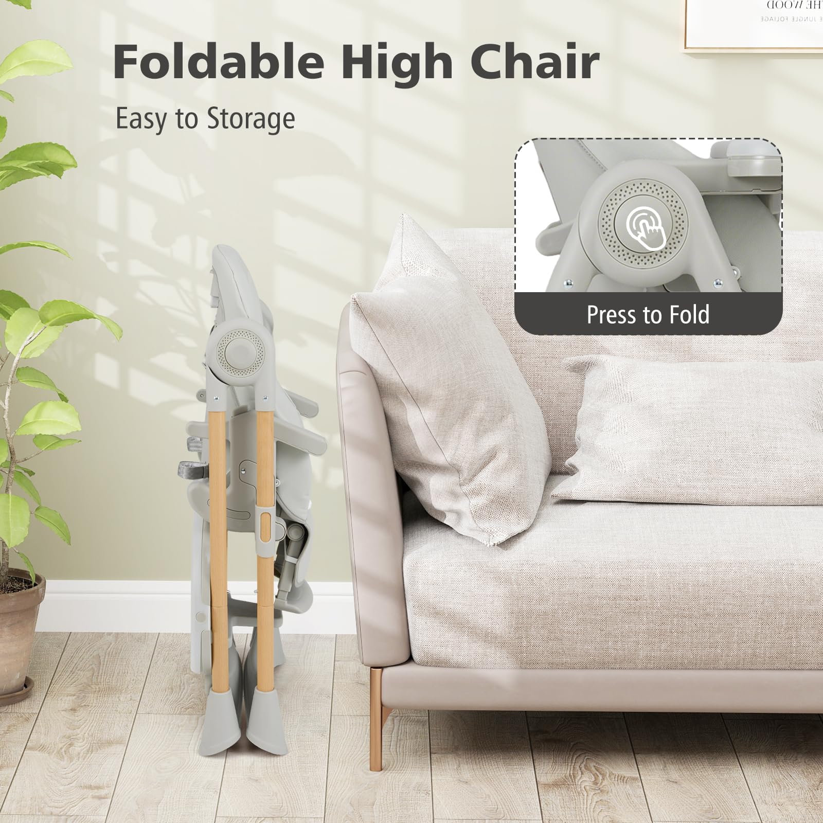 INFANS Baby High Chair, High Chairs for Babies & Toddlers with Adjustable Height, Easy to Clean Convertible Quick Folding