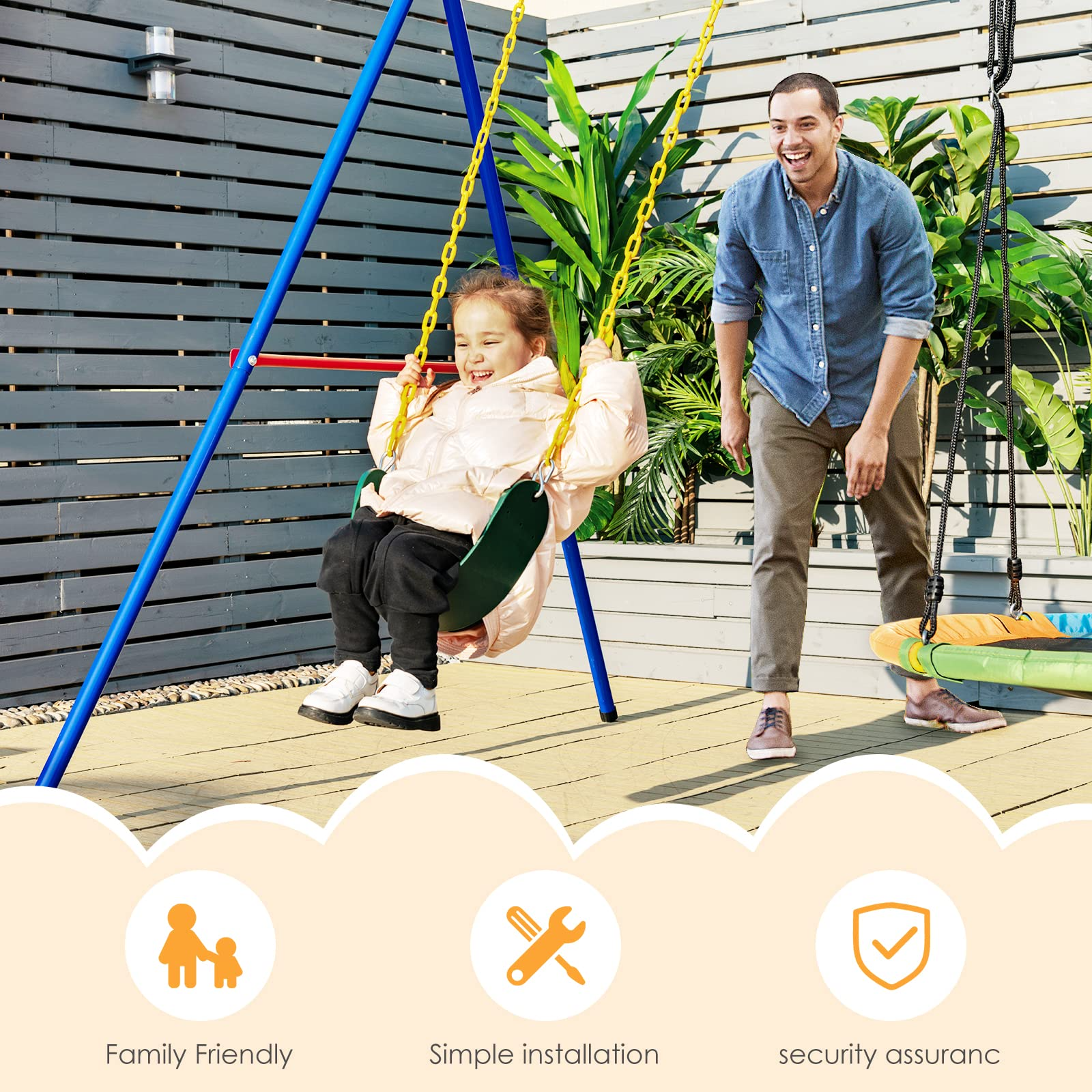 Kids Toddler Toy Adjustable Saucer Swing and Heavy Duty Belt Swing Seat for Indoor Outdoor Activity INFANS