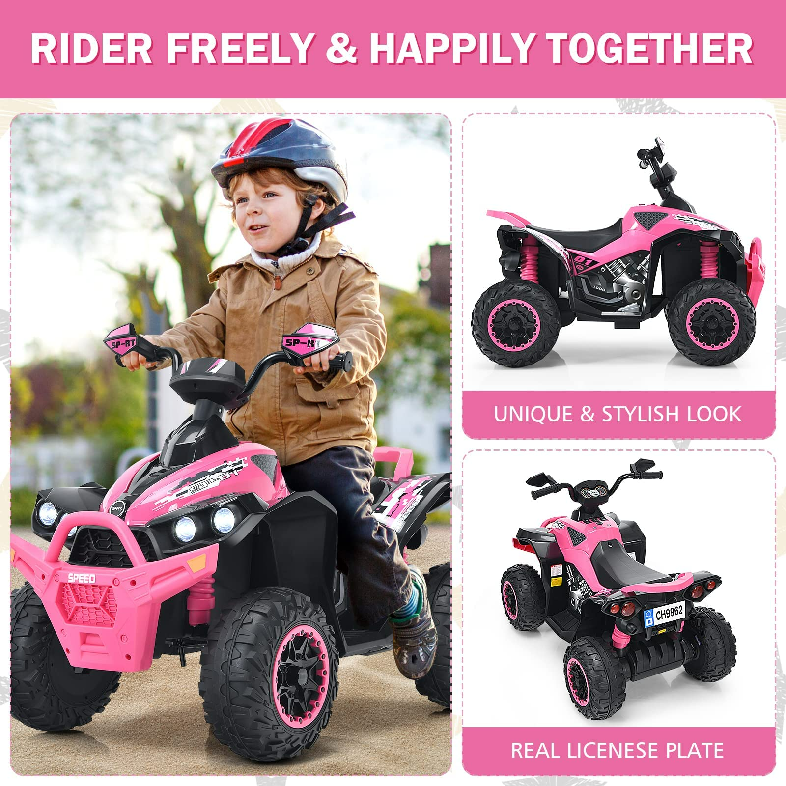 INFANS Ride On ATV, 12V 4 Wheeler Battery Powered Toy Car for Toddlers INFANS