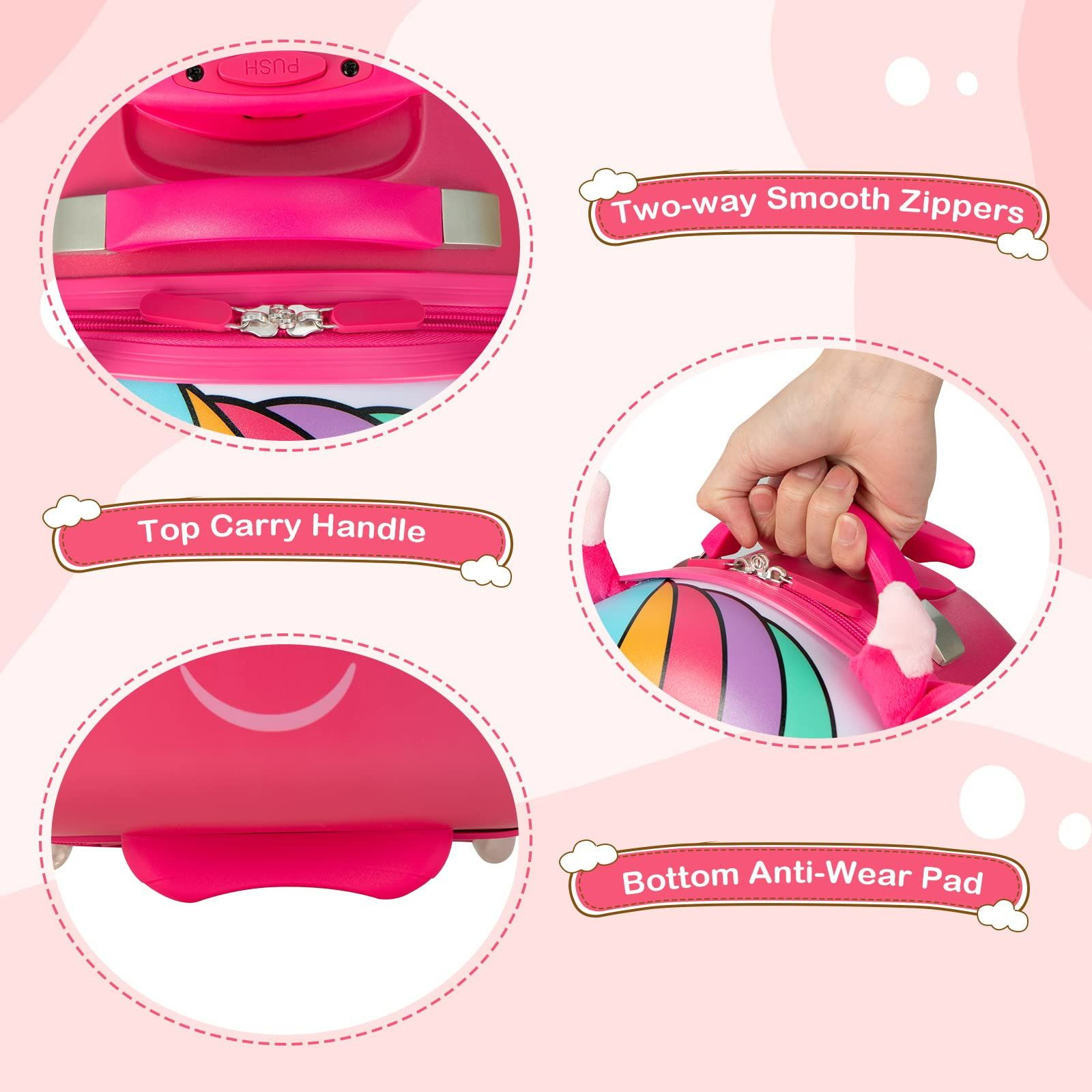 INFANS Kids Luggage, 16’’ Carry On Rolling Suitcase for Girls Boys with 2 Flashing Spinner Wheels INFANS