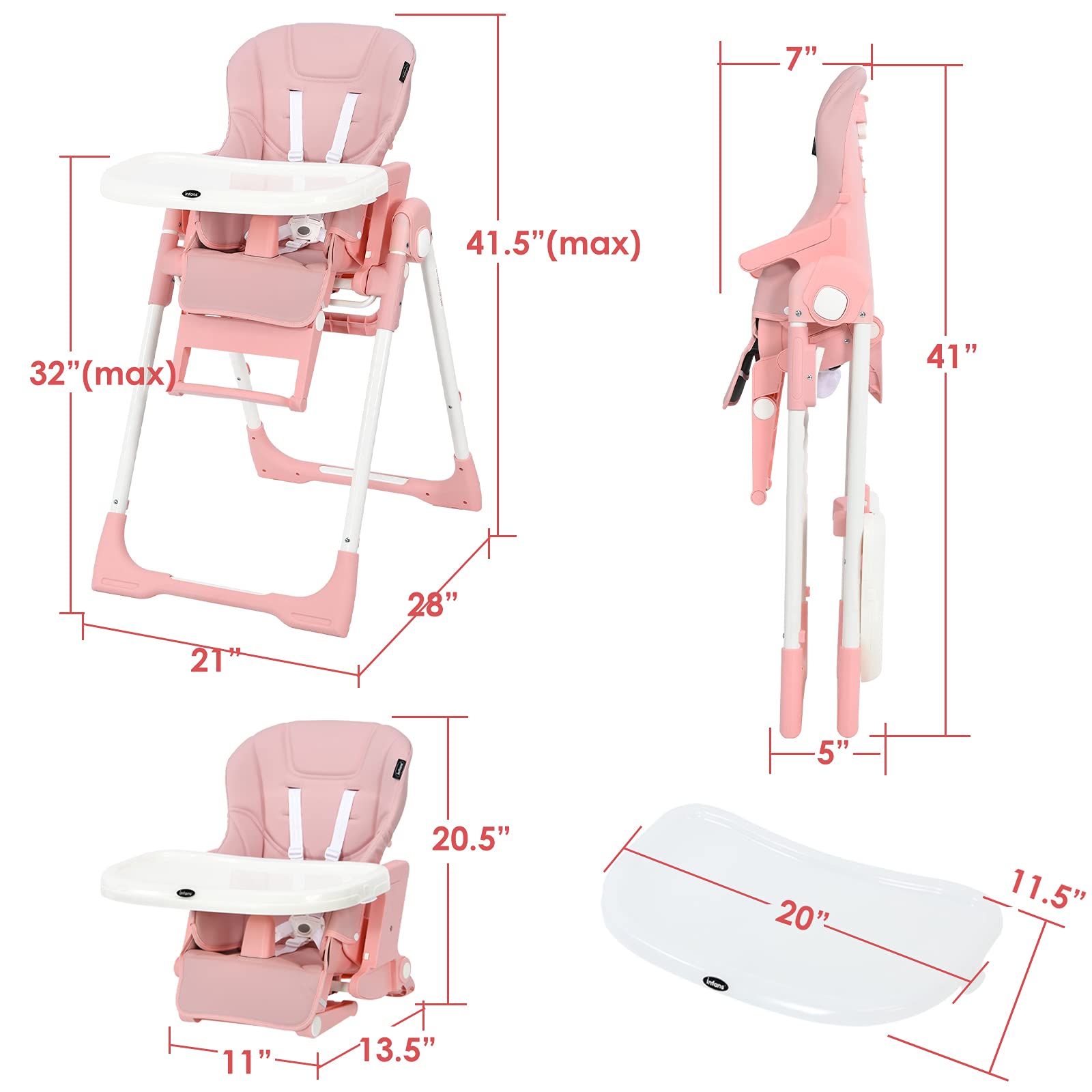 INFANS 4 in 1 High Chair�CBooster Seat, Convertible Highchair, Installation-Free,Simple Fold for Baby, Infant& Toddler