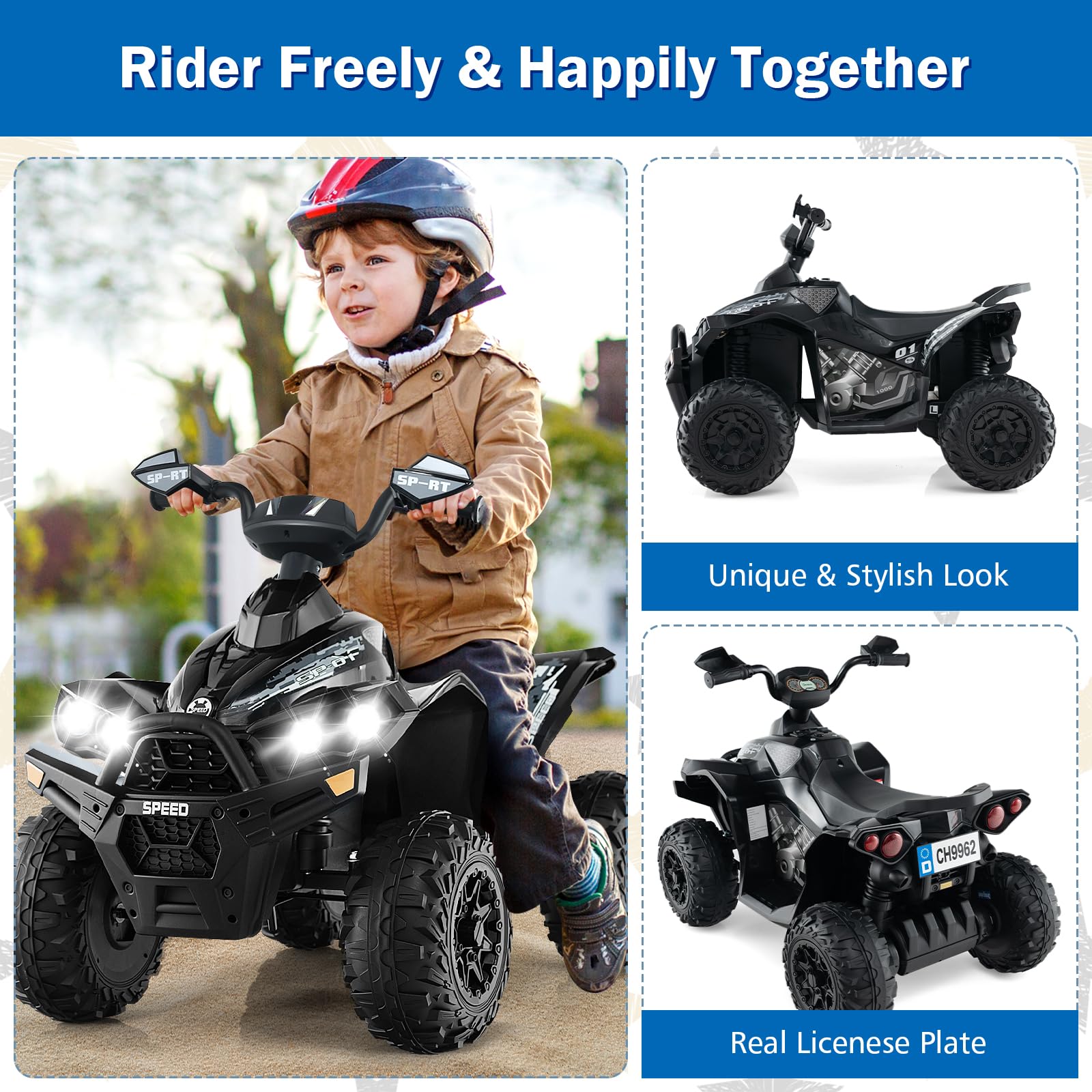 INFANS Kids Ride on ATV, 12V 4 Wheeler Quad Toy Vehicle, Electric Ride on Toy, Battery Powered Wheels Car