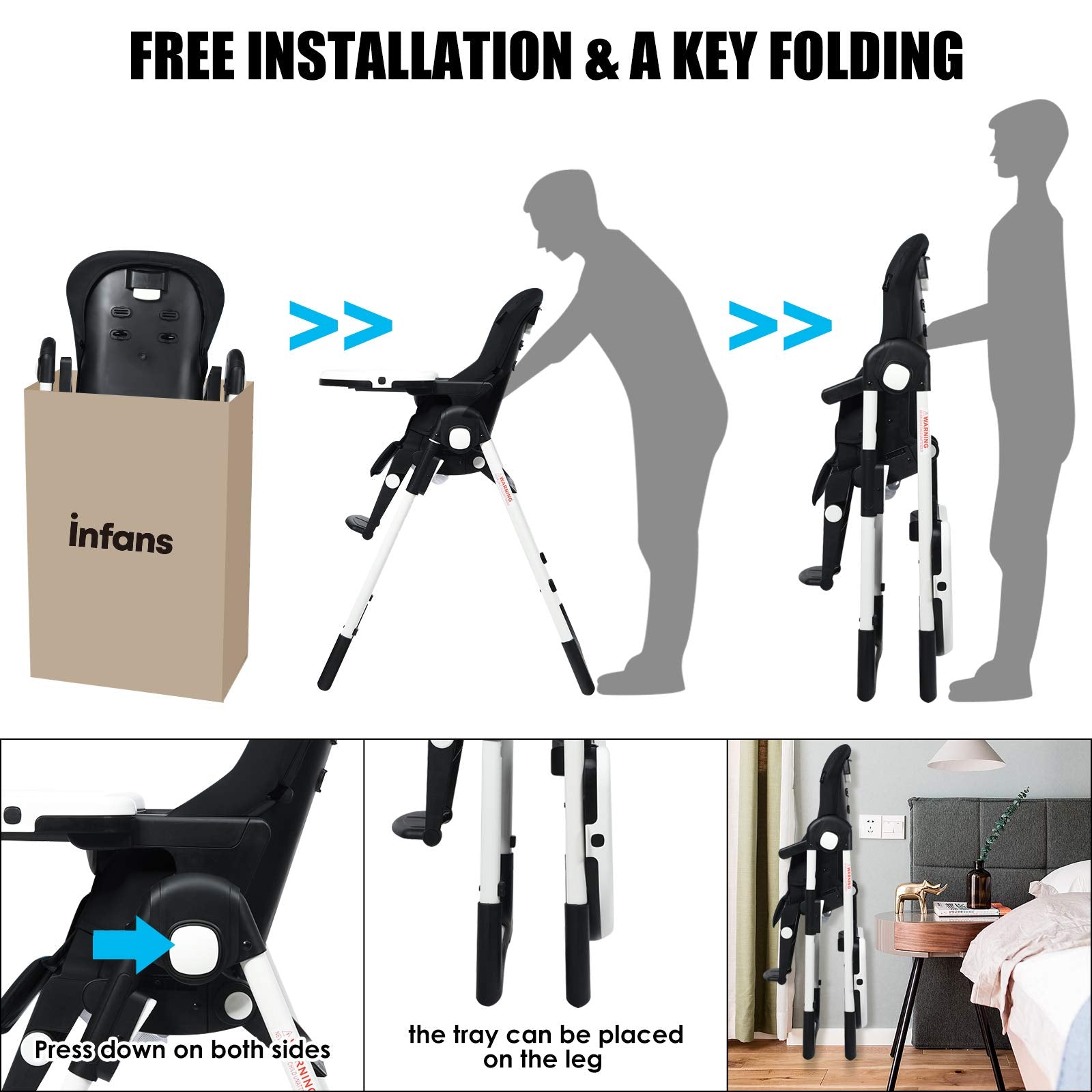 INFANS 4 in 1 High Chair�CBooster Seat, Convertible Highchair, Installation-Free,Simple Fold for Baby, Infant& Toddler