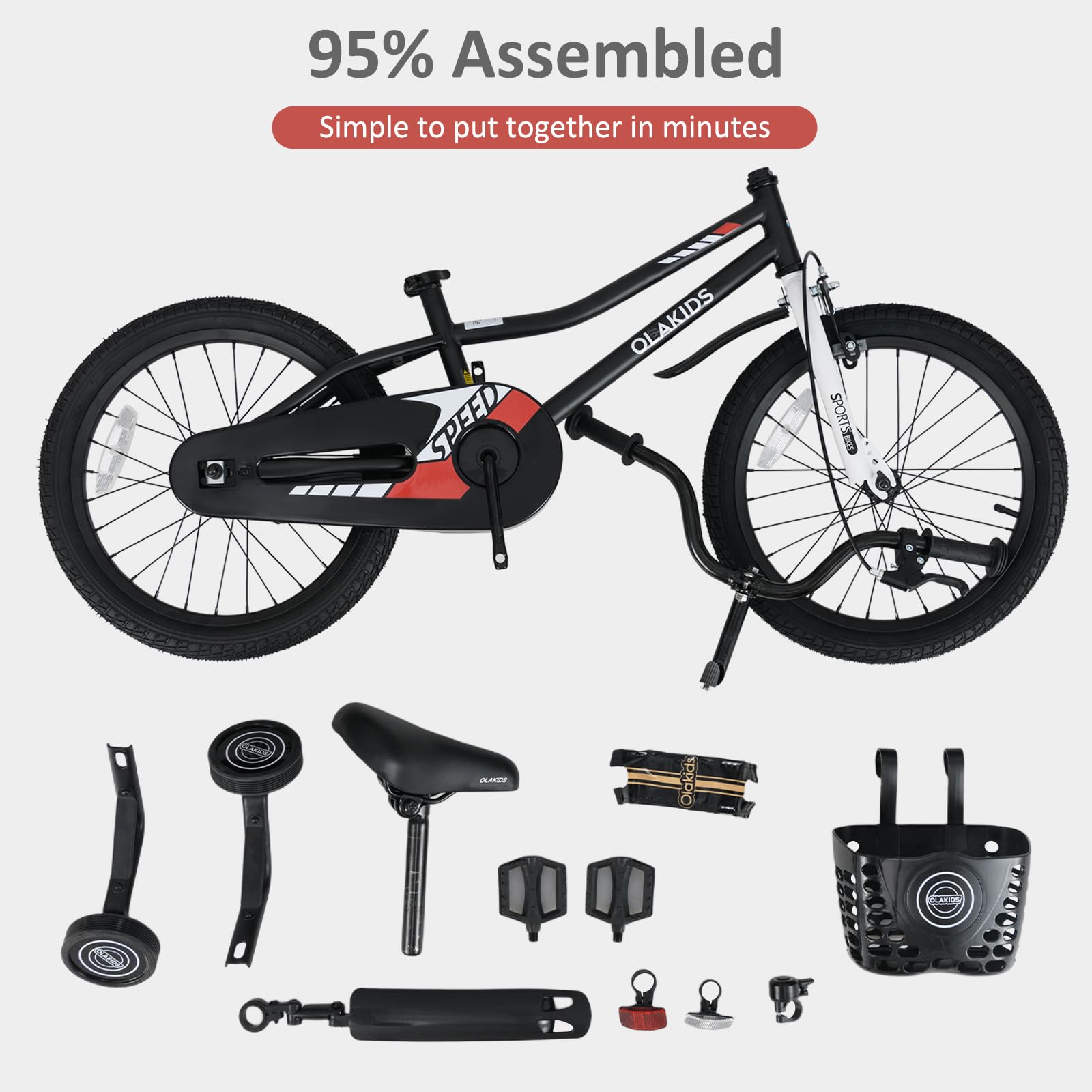 INFANS Kids Bike 12 Inch Toddlers Bike with Training Wheels Basket Adjustable Seat Handbrake and Coaster Brake