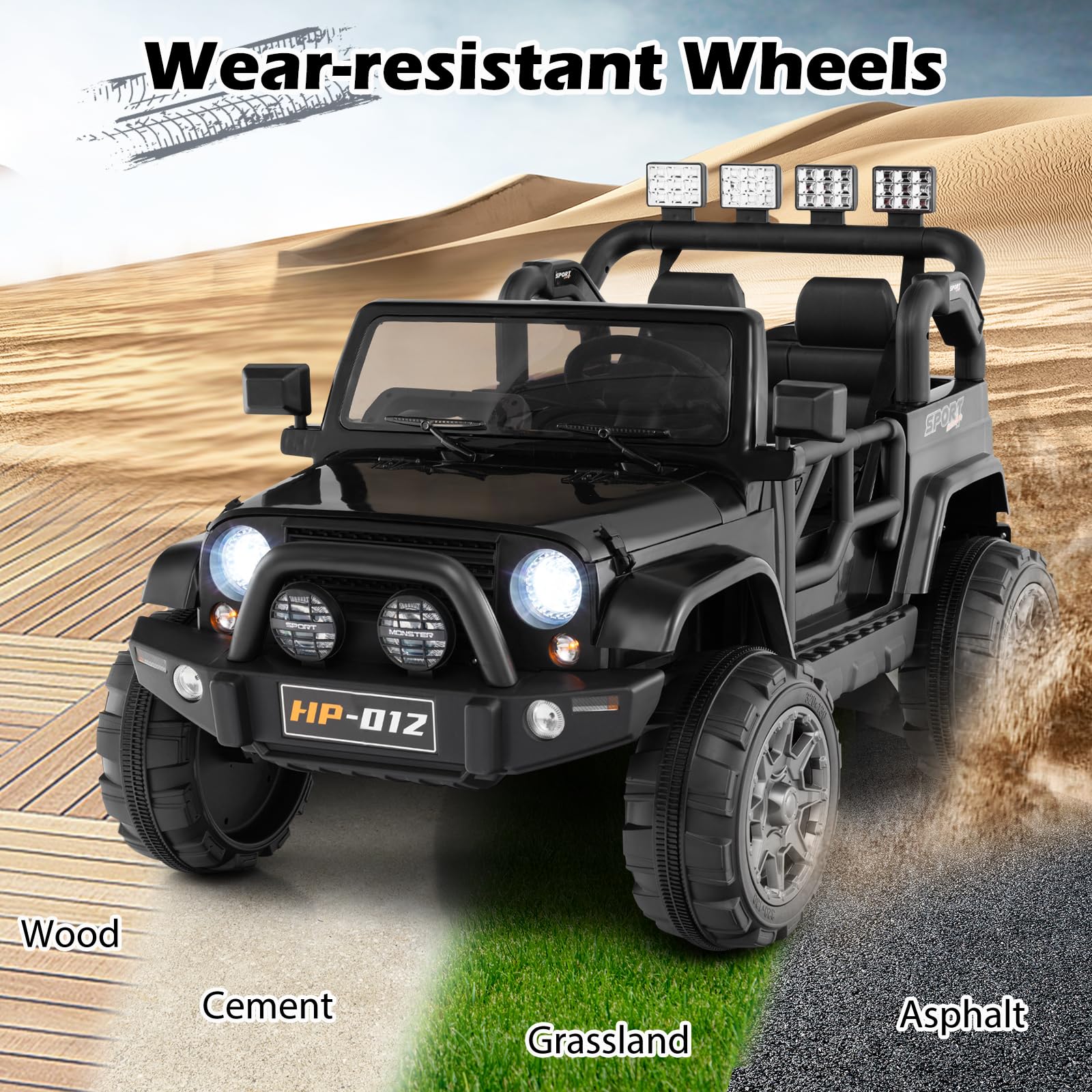 INFANS 2 Seater Ride on Truck, 12V Battery Powered Electric Vehicle for Kids with Remote Control, Power Display, LED Lights