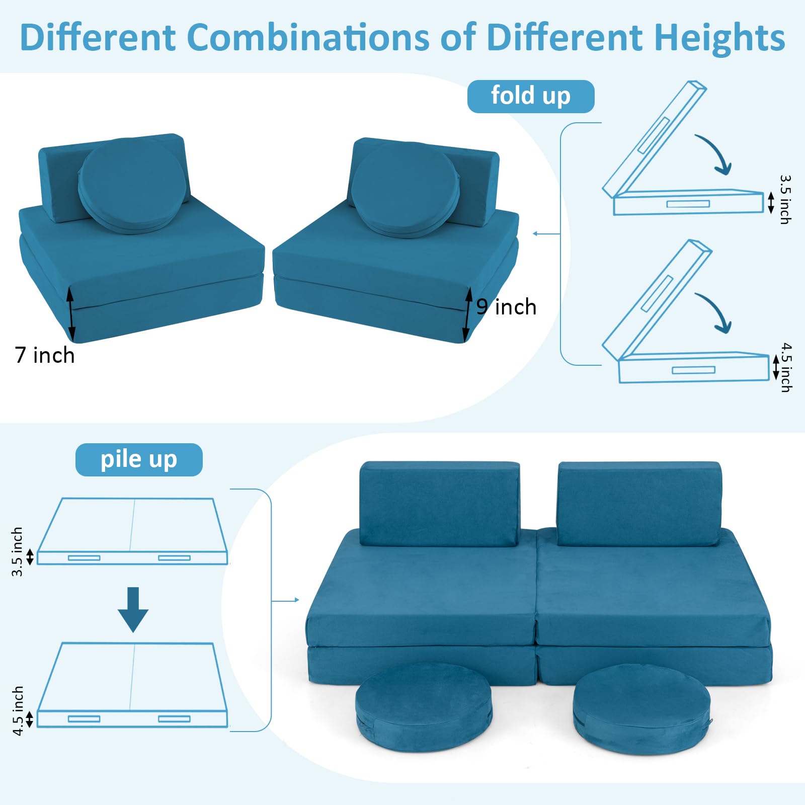 INFANS Modular Kids Play Couch, 6 PCS Toddler Creative Sectional Fort Building Sofa for Playroom, Bedroom