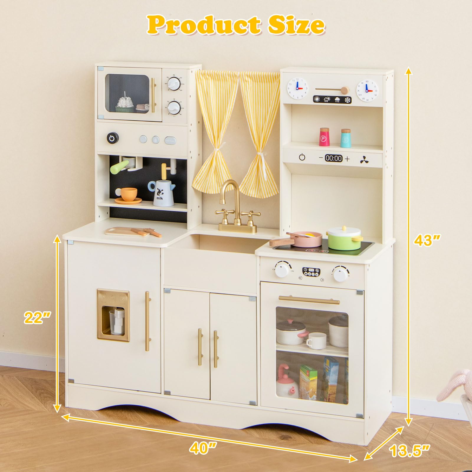 INFANS Kids Kitchen Playset Cooking Toy Kitchen Set with Coffee Machine Stove Removable Sink Microwave Storage Cabinet