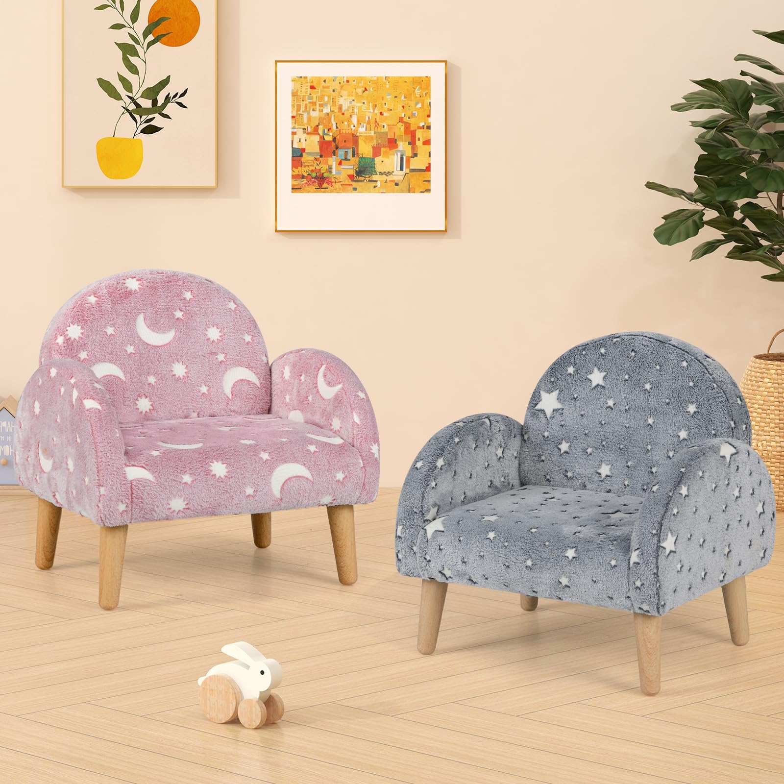 INFANS Kids Sofa with Glow in The Dark, Toddler Armchair Couch, Upholstered Comfy Foam Children Chair for Kindergarten Playroom