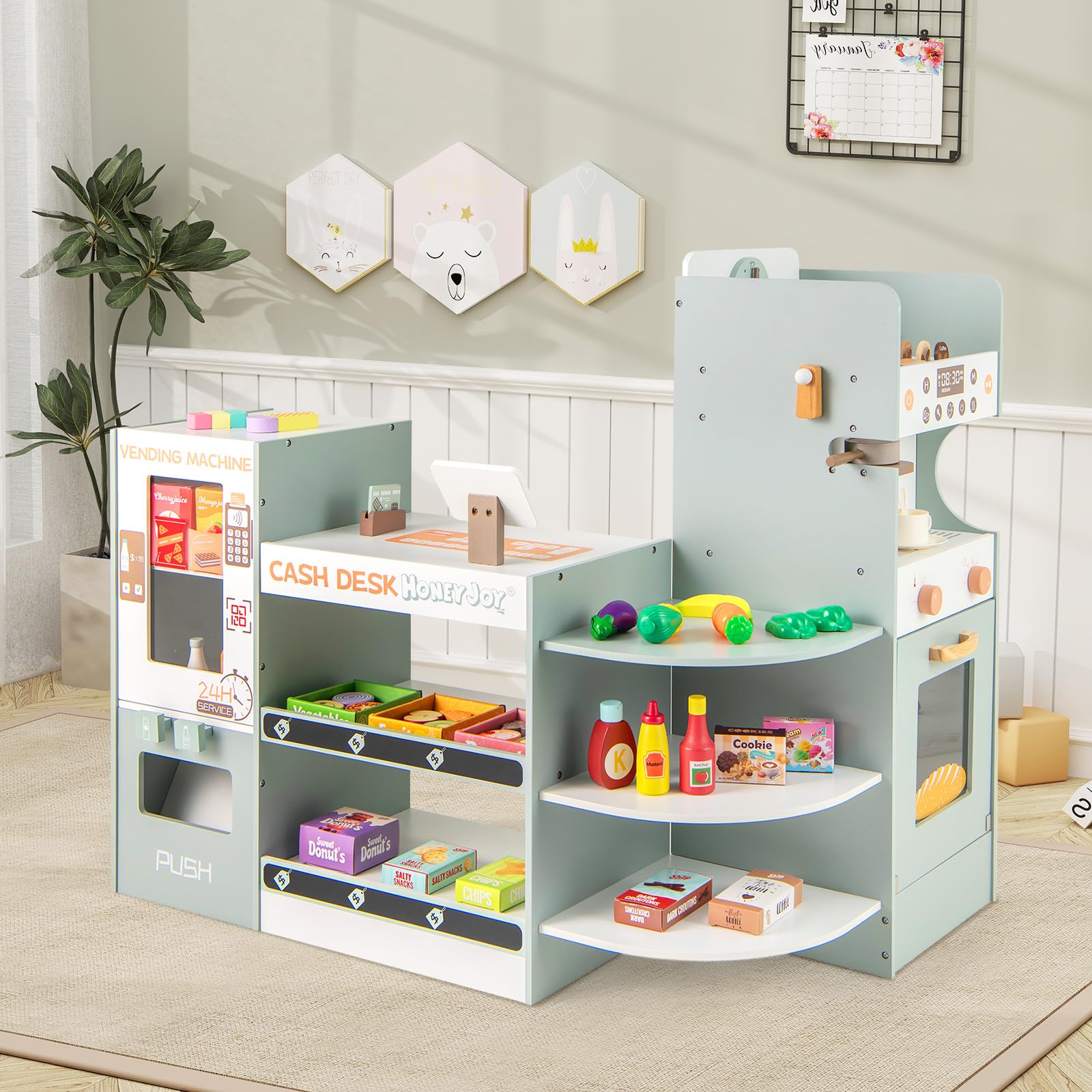 INFANS Grocery Store Playset, Kids Play Store, Wooden Supermarket Playset, Pretend Play Store Gift for Toddler
