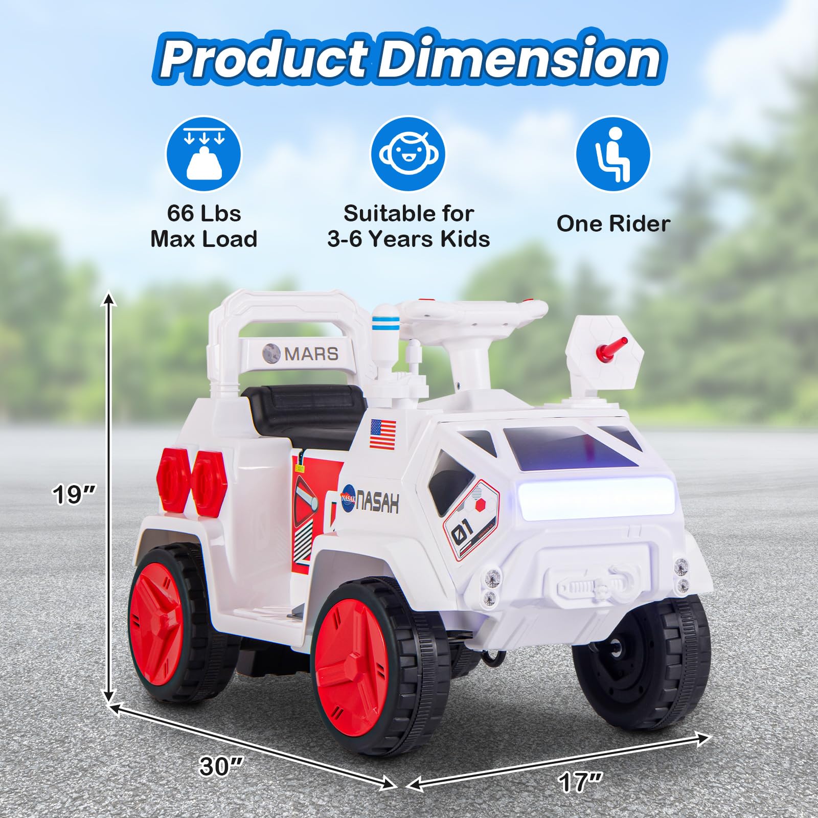 INFANS Ride on Car, 6V Electric Toy for Kids with Radar, Rocket, MP3, USB, Horn, 4-Wheeler Battery Powered Quad Gift for Toddlers
