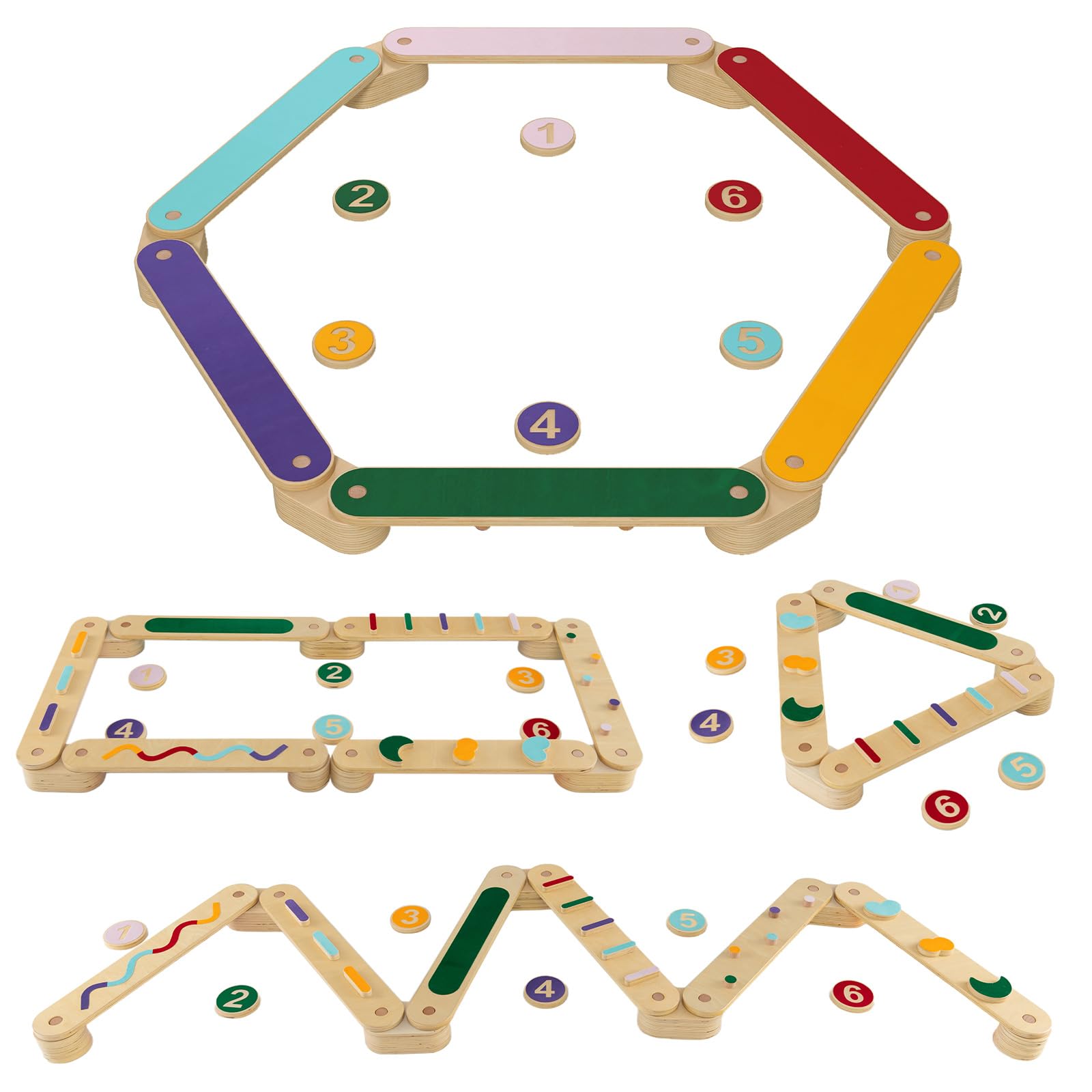 INFANS Wooden Balance Beam Stepping Stones for Kids, Montessori 12 Piece Obstacle Felt Course Gymnastics Toy for Playroom Indoor