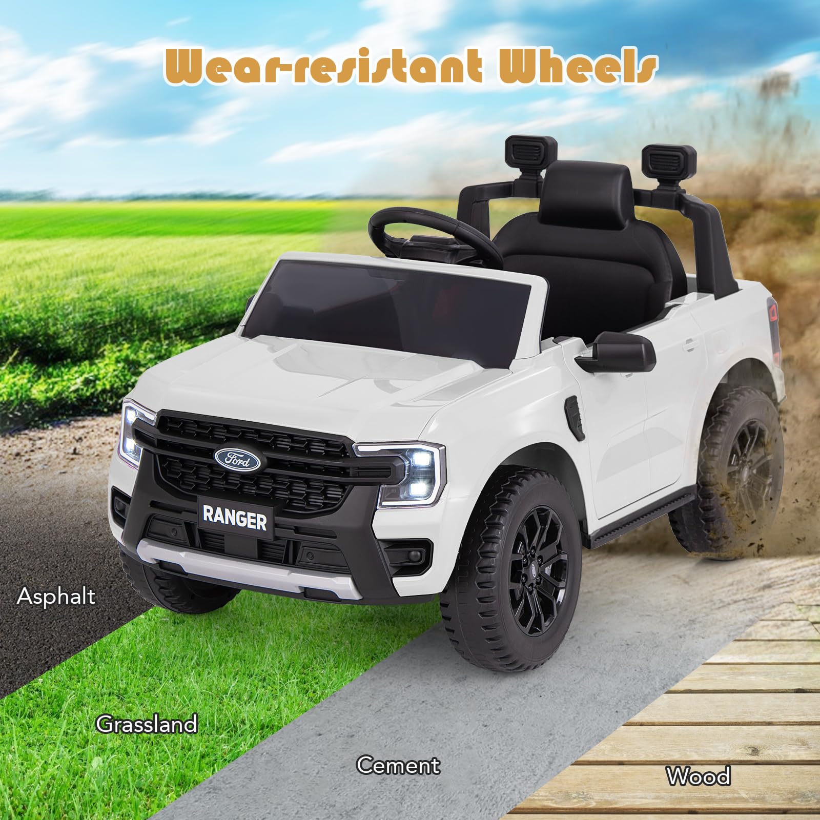 INFANS Licensed Ford Ranger Ride on Pickup Truck by INFANS, 12V Battery Powered Electric Vehicle for Kids with Remote Control