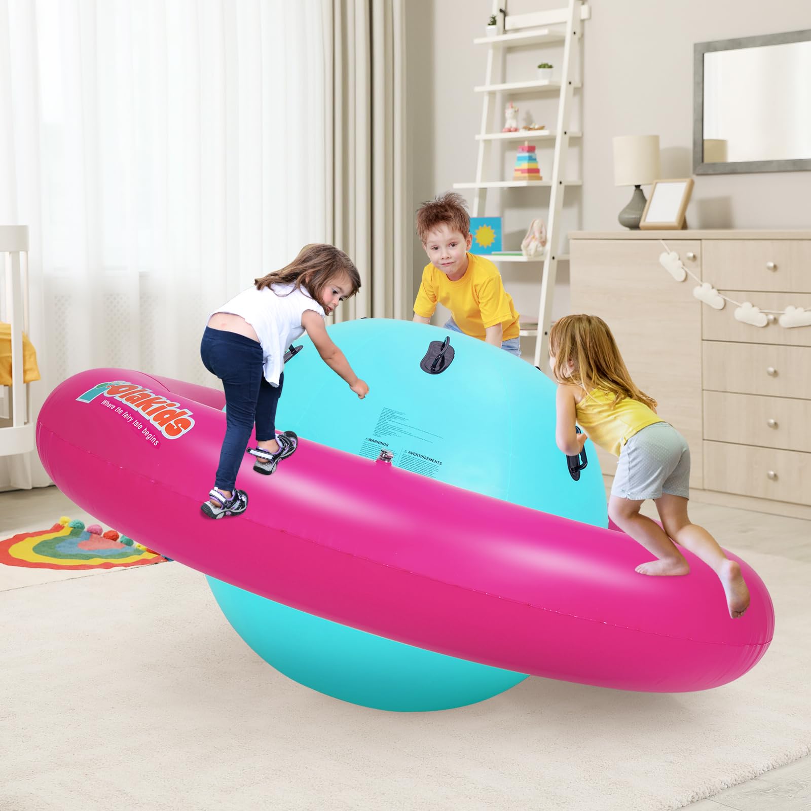 INFANS 8FT Inflatable Dome Rocker Bouncer, Outdoor Kids Giant Roll and Play Seesaw Rocker with 6 Secure Handles