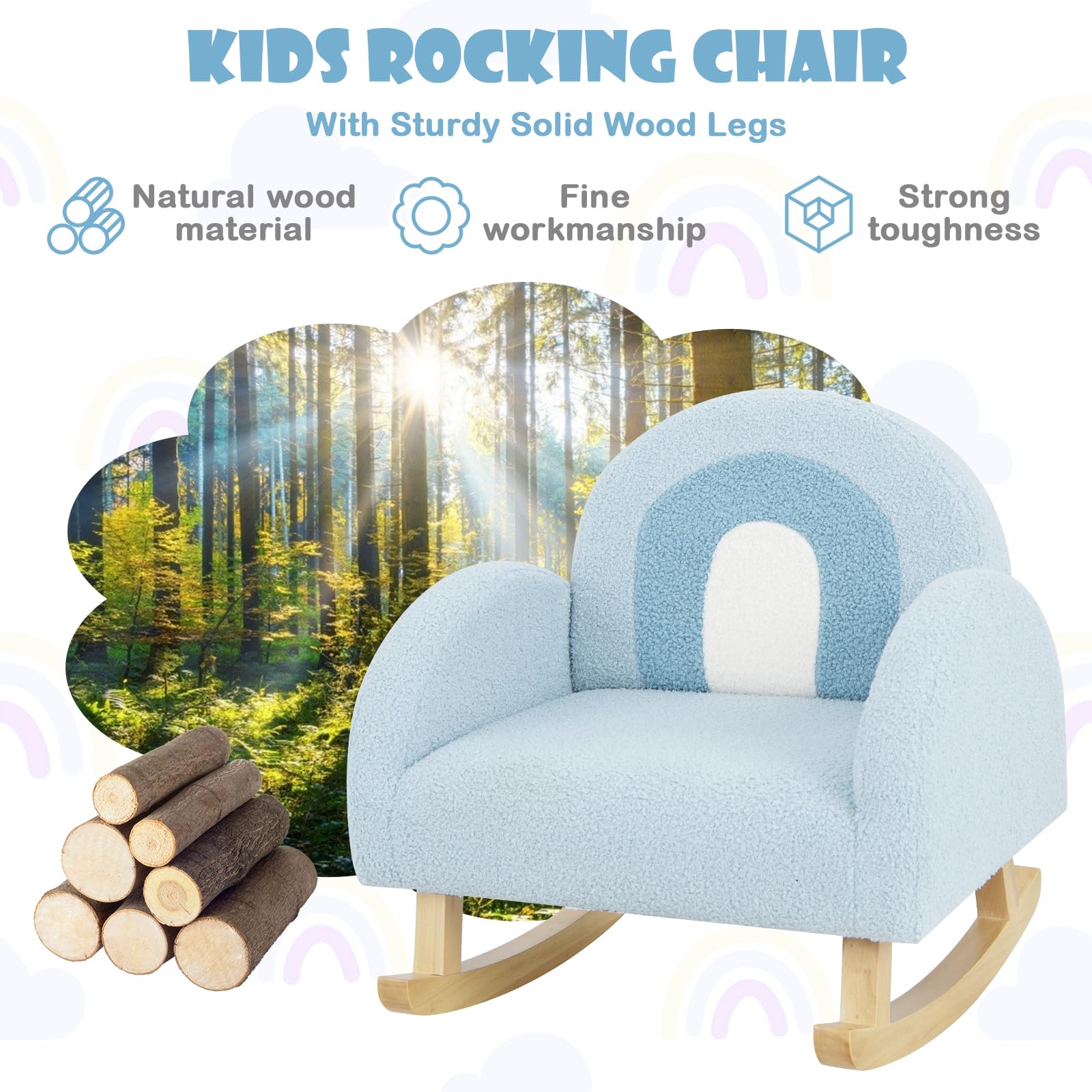 INFANS Kids Sofa, Toddler Rocking Chair with Solid Wooden Frame, Anti-Tipping Design, Plush Fabric, Children Armchair