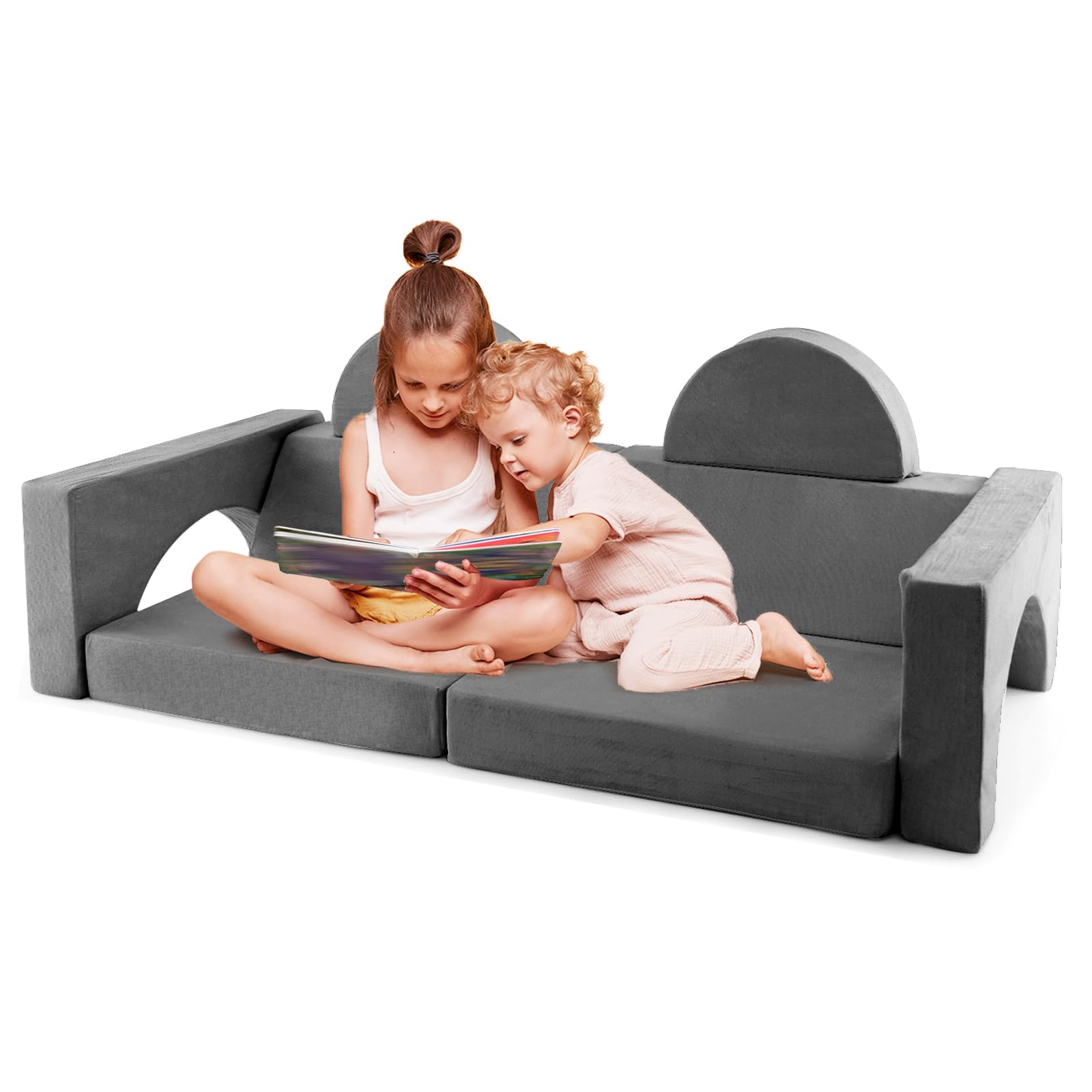 INFANS Mondular Kids Play Couch, 8PCS Toddler Sectional Sofa Building Fort for Bedroom, Imaginative Convertible Floor Cushion