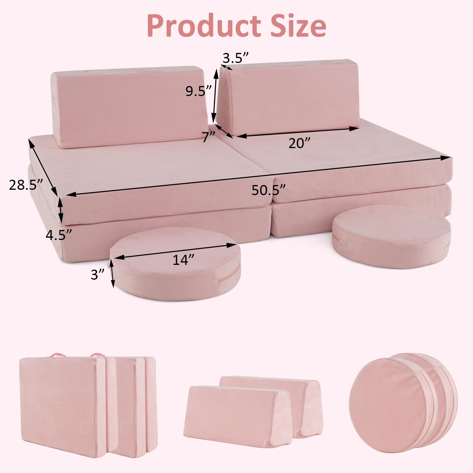 INFANS Modular Kids Play Couch, 6 PCS Toddler Creative Sectional Fort Building Sofa for Playroom, Bedroom