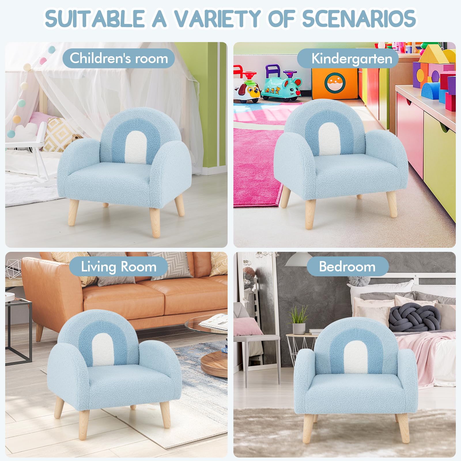 INFANS Kids Sofa, Toddler Armchair with Solid Wooden Frame Anti-Tipping Design Plush Fabric, Upholstered Children Chair