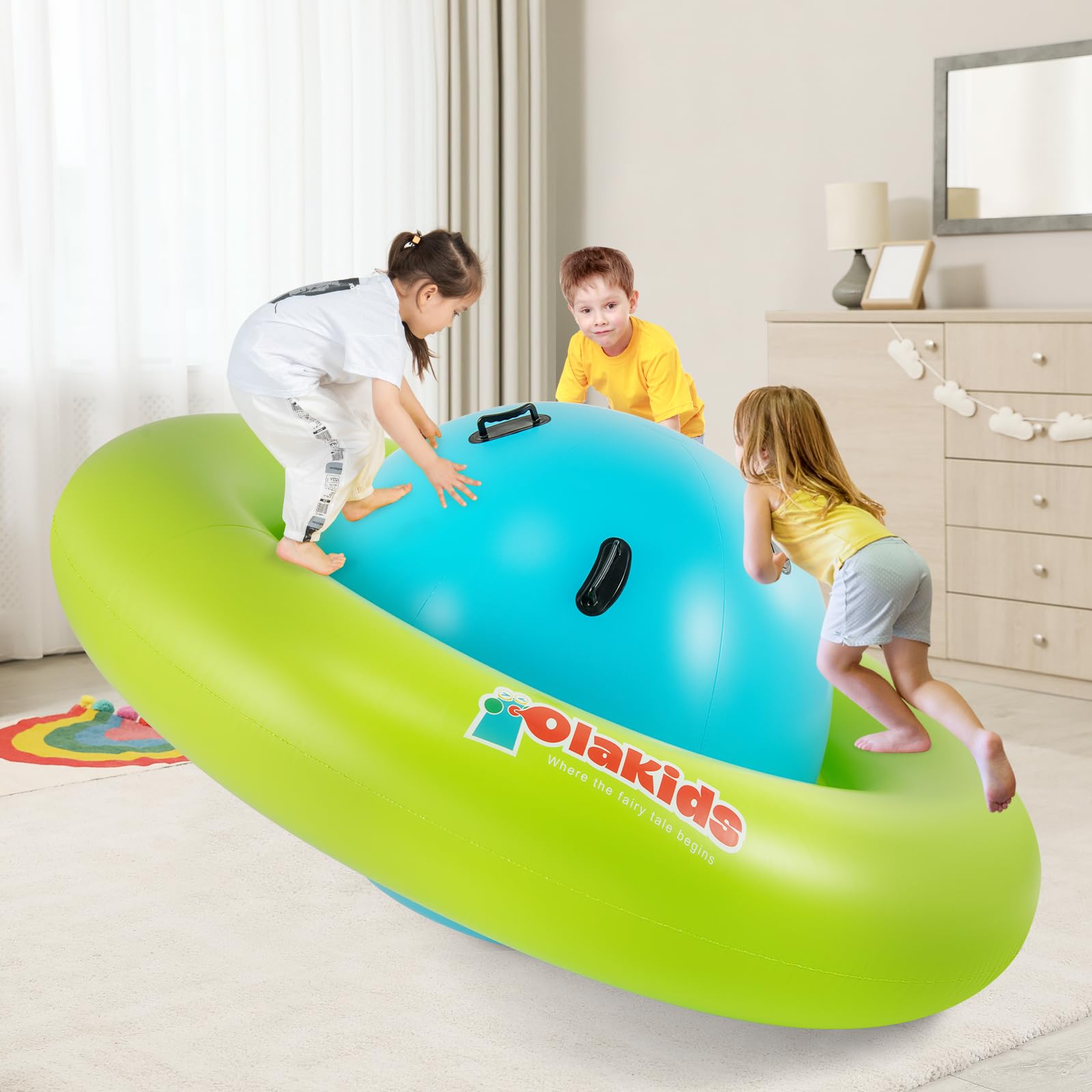 INFANS 8FT Inflatable Dome Rocker Bouncer, Outdoor Kids Giant Roll and Play Seesaw Rocker with 6 Secure Handles