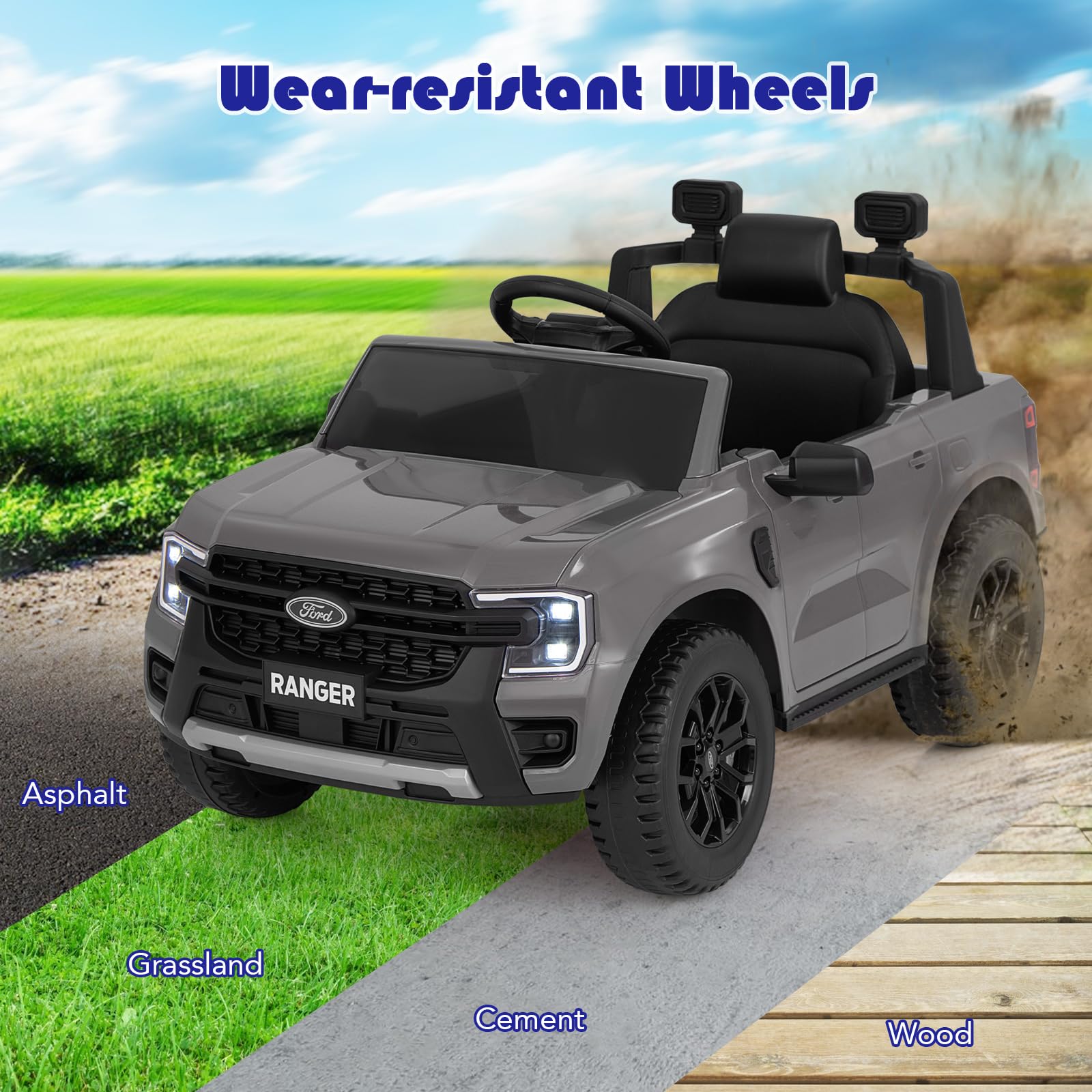 INFANS Licensed Ford Ranger Ride on Pickup Truck by INFANS, 12V Battery Powered Electric Vehicle for Kids with Remote Control