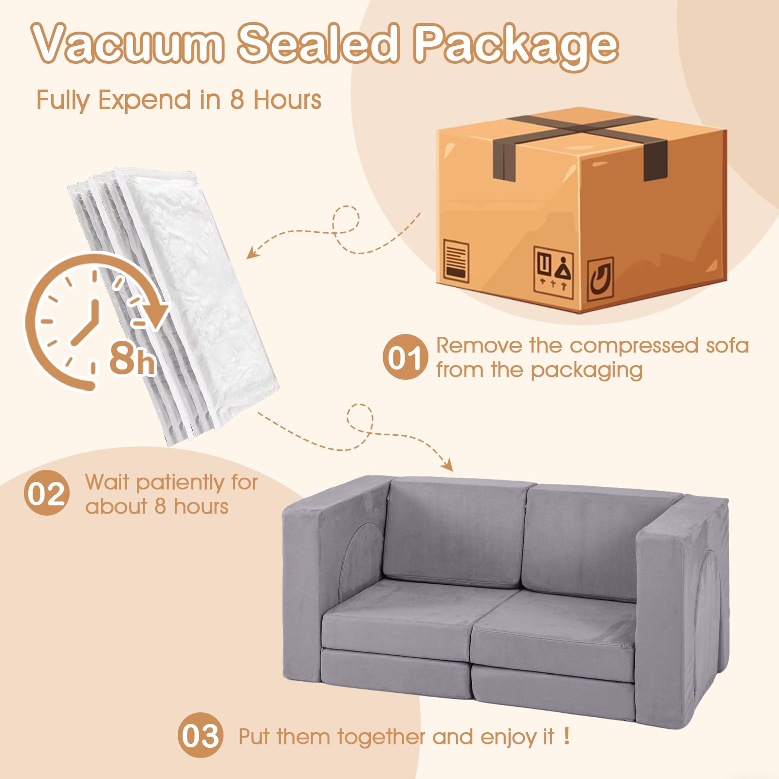 INFANS Modular Kids Play Couch, 8 PCS Toddler Creative Sectional Fort Building Sofa