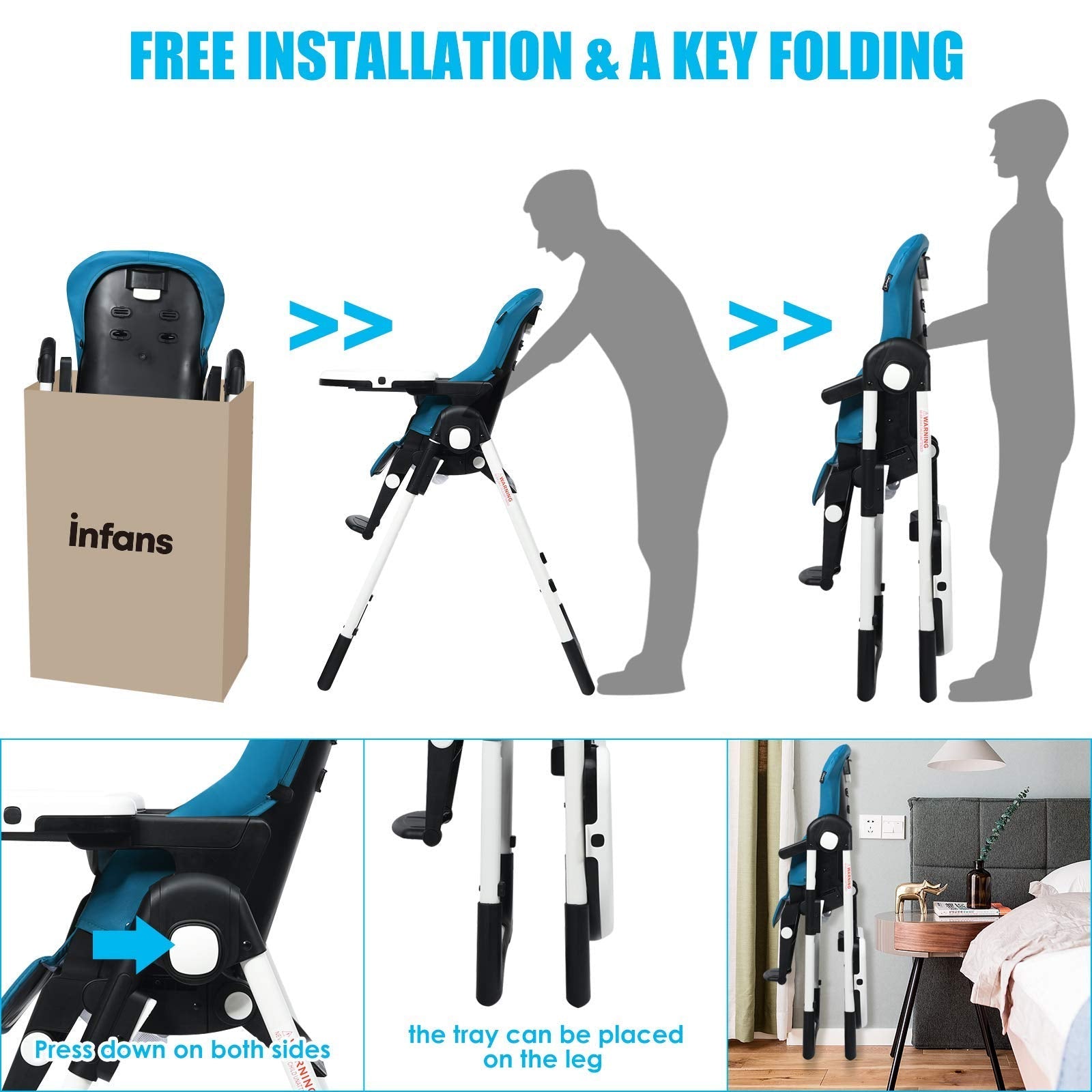 INFANS 4 in 1 High Chair�CBooster Seat, Convertible Highchair, Installation-Free,Simple Fold for Baby, Infant& Toddler