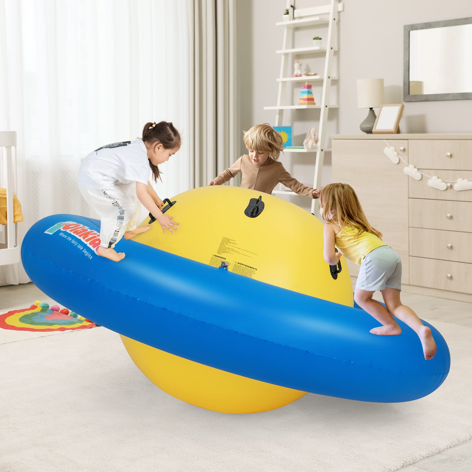 INFANS 8FT Inflatable Dome Rocker Bouncer, Outdoor Kids Giant Roll and Play Seesaw Rocker with 6 Secure Handles